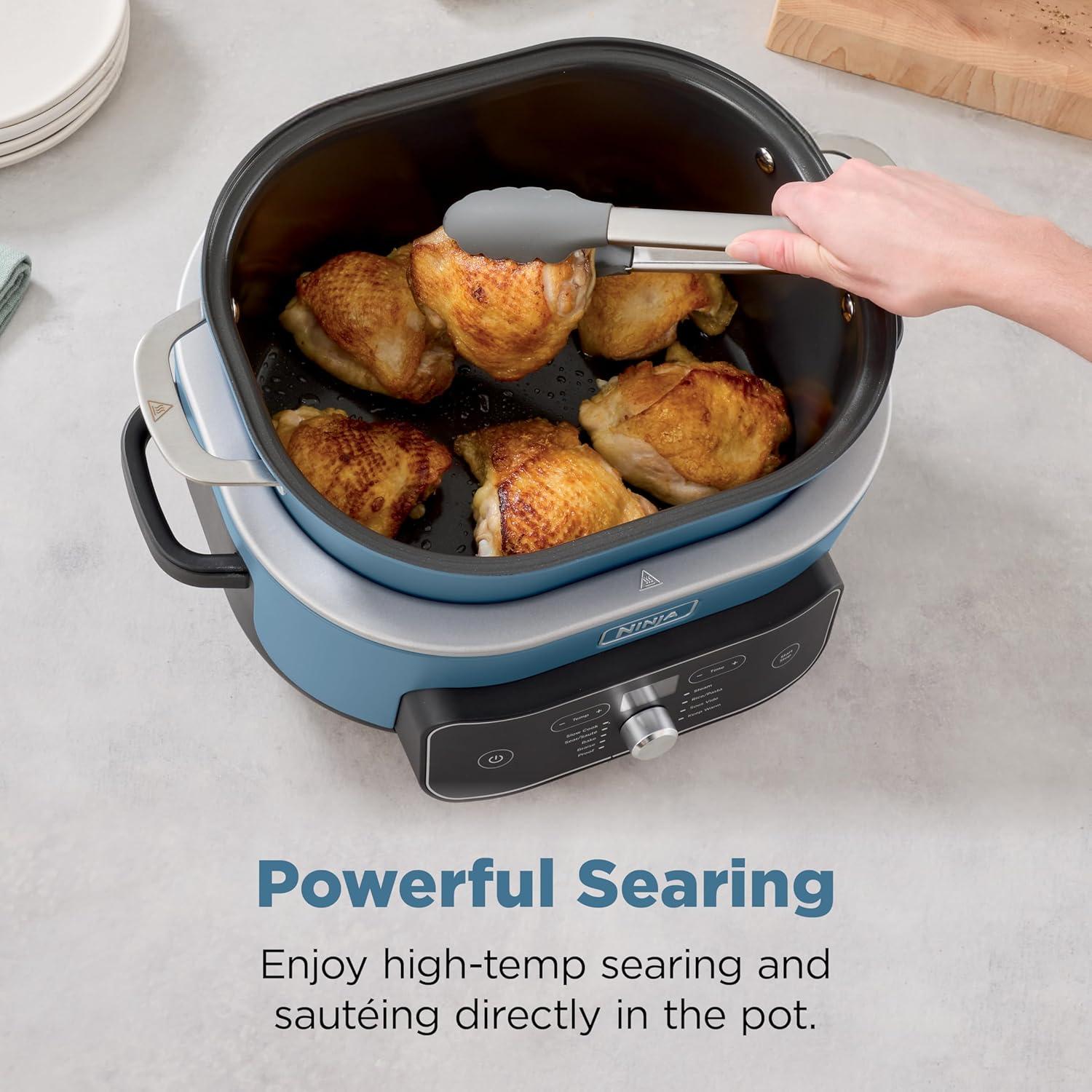 imageNinja MC2001PossibleCooker PRO Plus85QT Multicooker 9 Functions Slow Cook Sear Saut Proof PastaRiceReplaces 16 Kitchen Tools OvenSafe Ceramic Pot Powerful 1400Watt Blue Macaron