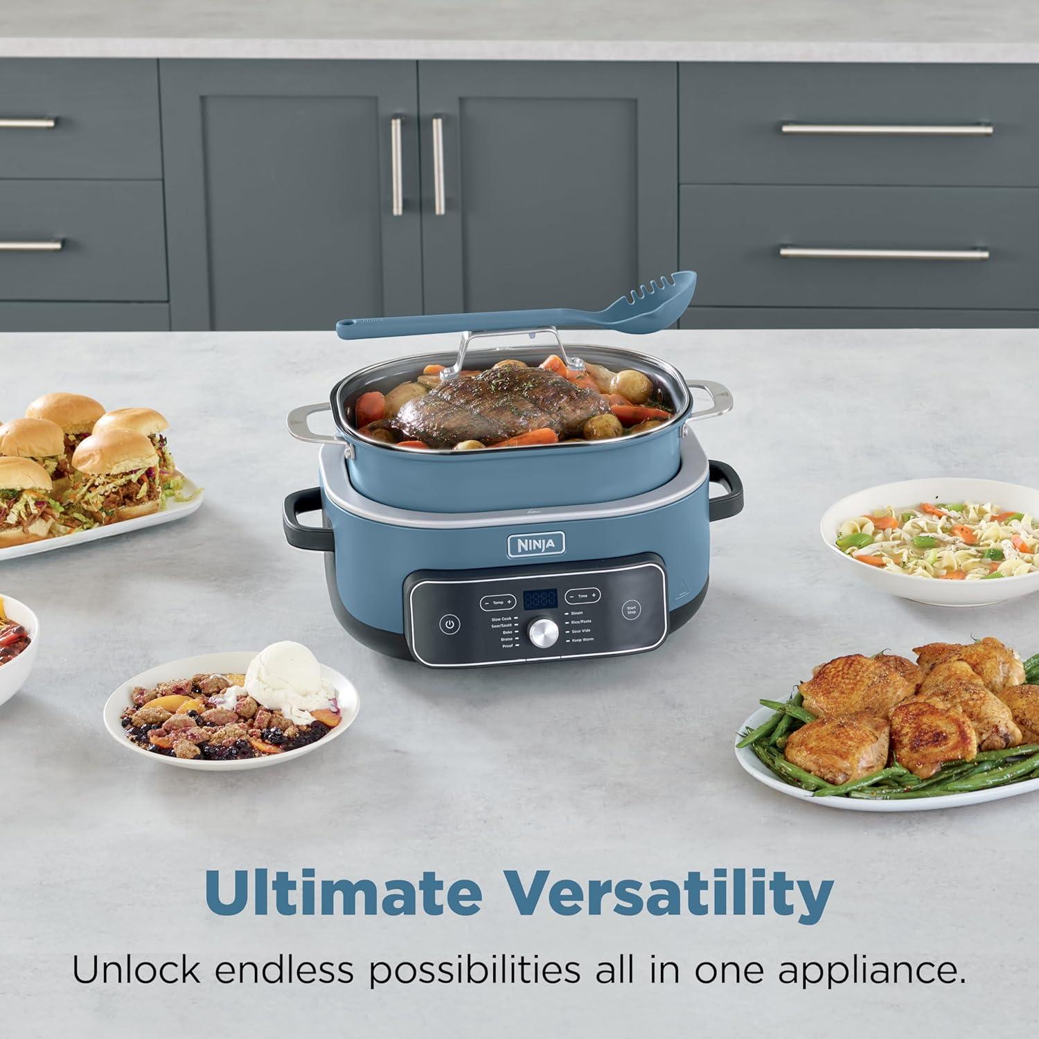 imageNinja MC2001PossibleCooker PRO Plus85QT Multicooker 9 Functions Slow Cook Sear Saut Proof PastaRiceReplaces 16 Kitchen Tools OvenSafe Ceramic Pot Powerful 1400Watt Blue Macaron