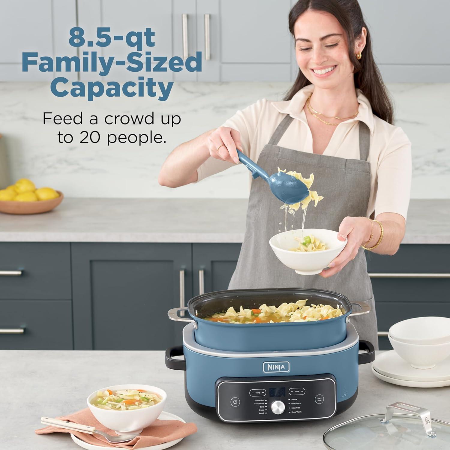 imageNinja MC2001PossibleCooker PRO Plus85QT Multicooker 9 Functions Slow Cook Sear Saut Proof PastaRiceReplaces 16 Kitchen Tools OvenSafe Ceramic Pot Powerful 1400Watt Blue Macaron