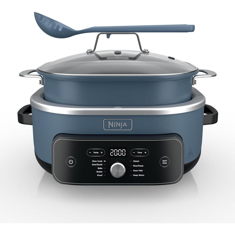 imageNinja MC2001PossibleCooker PRO Plus85QT Multicooker 9 Functions Slow Cook Sear Saut Proof PastaRiceReplaces 16 Kitchen Tools OvenSafe Ceramic Pot Powerful 1400Watt Blue Macaron