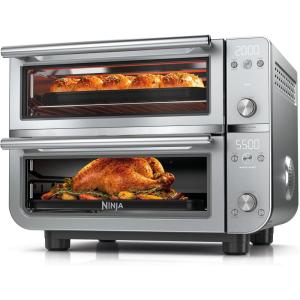 Ninja Double Oven Pro Smart XL Countertop Oven & Air Fryer | 12-in-1 Versatility with Smart Finish & DualZone Tech to Cook 2 Meals at Once | Fits up to 4.5lb Chicken | Silver | DCT821