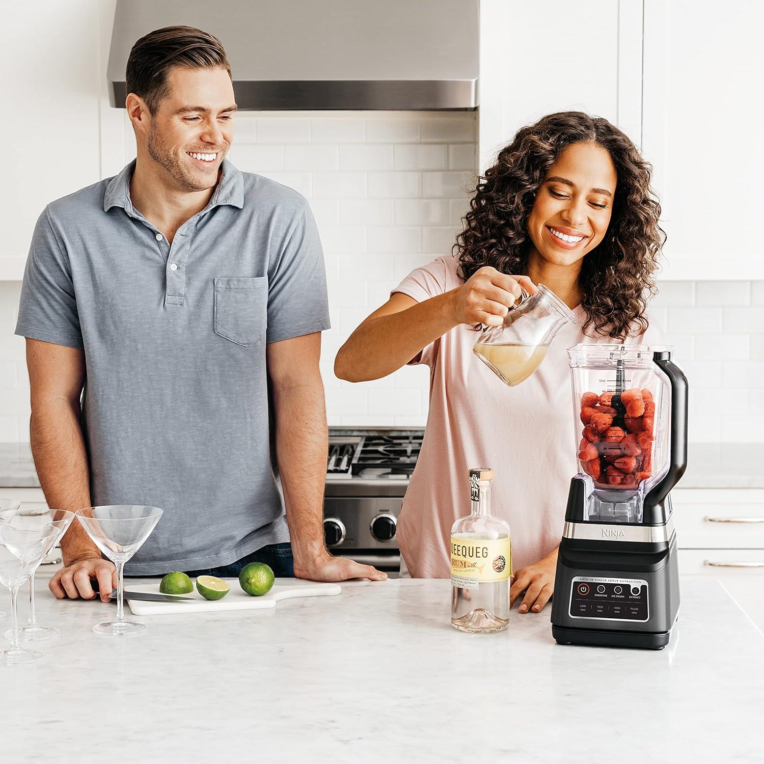 imageNinja DB751A Pro Plus DUO Blender 1400W AutoIQ 3 Modes Smoothies Frozen Drinks 72oz Pitcher 2x24oz Cups Pro Blades BlackStainless Renewed