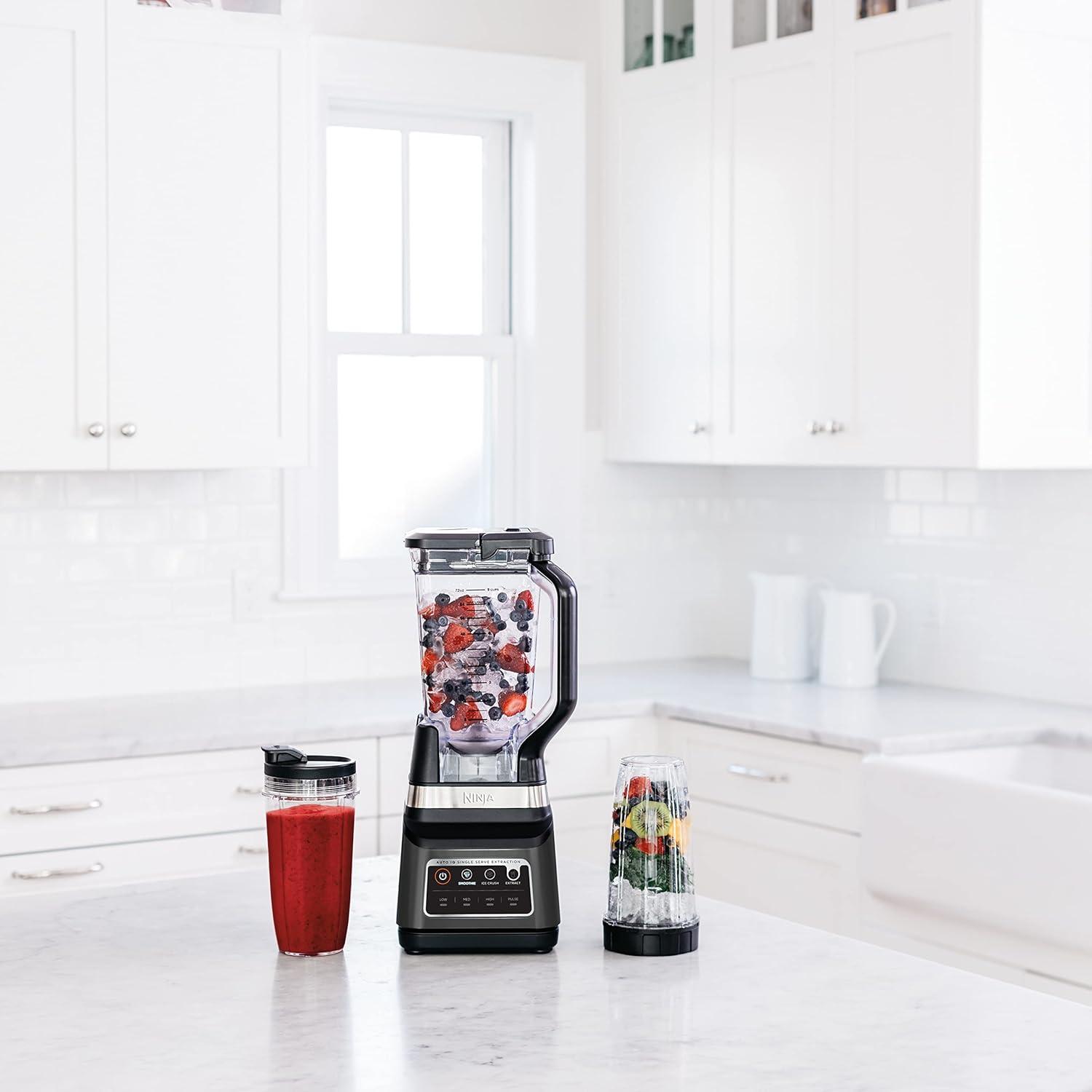 imageNinja DB751A Pro Plus DUO Blender 1400W AutoIQ 3 Modes Smoothies Frozen Drinks 72oz Pitcher 2x24oz Cups Pro Blades BlackStainless Renewed