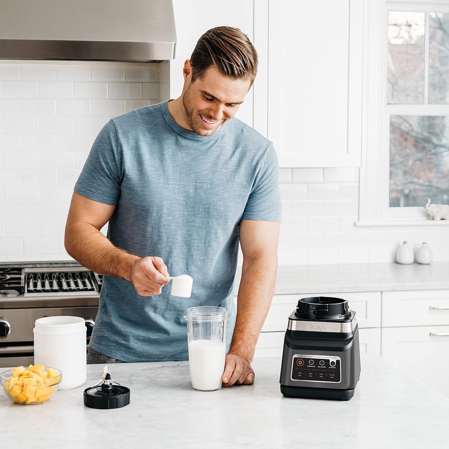 imageNinja DB751A Pro Plus DUO Blender 1400W AutoIQ 3 Modes Smoothies Frozen Drinks 72oz Pitcher 2x24oz Cups Pro Blades BlackStainless Renewed