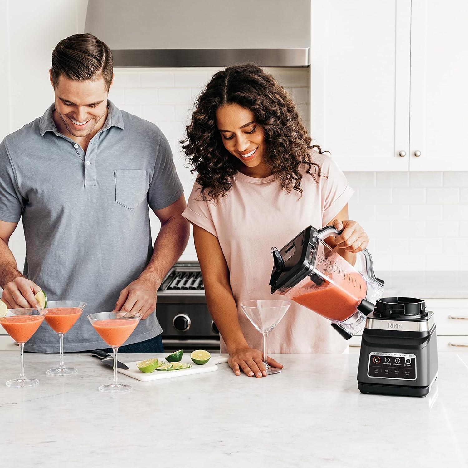 imageNinja DB751A Pro Plus DUO Blender 1400W AutoIQ 3 Modes Smoothies Frozen Drinks 72oz Pitcher 2x24oz Cups Pro Blades BlackStainless Renewed