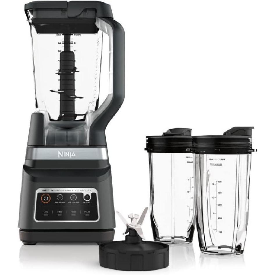 imageNinja DB751A Pro Plus DUO Blender 1400W AutoIQ 3 Modes Smoothies Frozen Drinks 72oz Pitcher 2x24oz Cups Pro Blades BlackStainless Renewed
