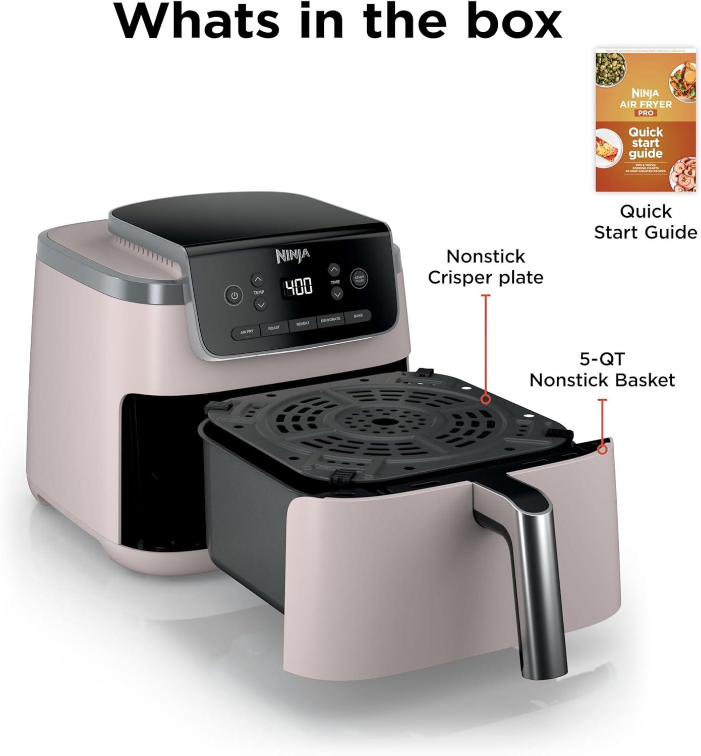 imageNinja Air Fryer Pro 5in1 5 QT Capacity Air Fry Bake Roast Reheat and Dehydrate Air Crisp Technology Nonstick Basket amp Crisper Plate Cyberspace AF142BLLight Pink