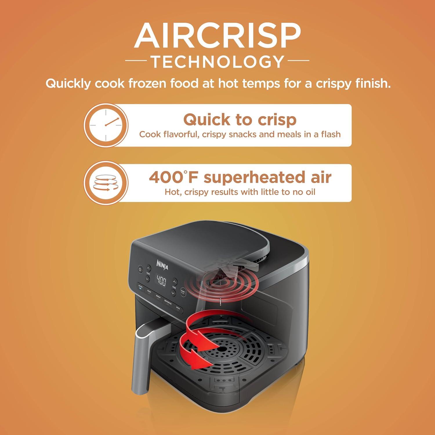 imageNinja Air Fryer Pro 5in1 5 QT Capacity Air Fry Bake Roast Reheat and Dehydrate Air Crisp Technology Nonstick Basket amp Crisper Plate Cyberspace AF142BLBlack