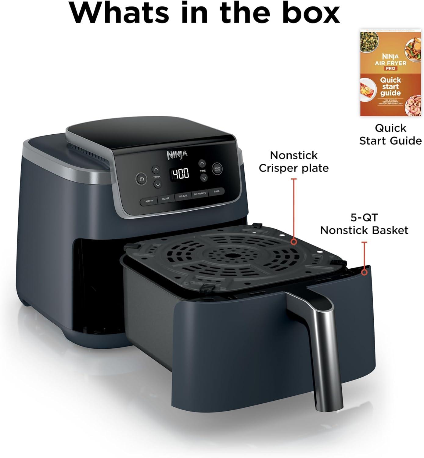 imageNinja Air Fryer Pro 5in1 5 QT Capacity Air Fry Bake Roast Reheat and Dehydrate Air Crisp Technology Nonstick Basket amp Crisper Plate Cyberspace AF142BLCyberspace