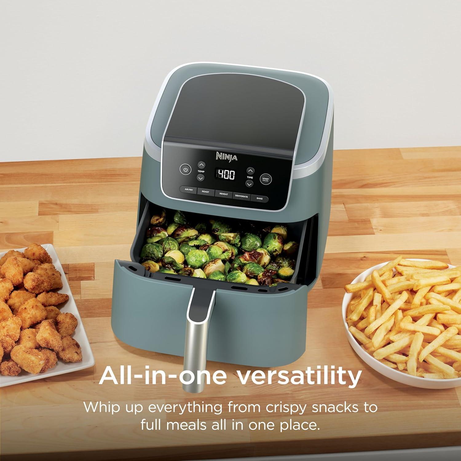 imageNinja Air Fryer Pro 5in1 5 QT Capacity Air Fry Bake Roast Reheat and Dehydrate Air Crisp Technology Nonstick Basket amp Crisper Plate Cyberspace AF142BLSage