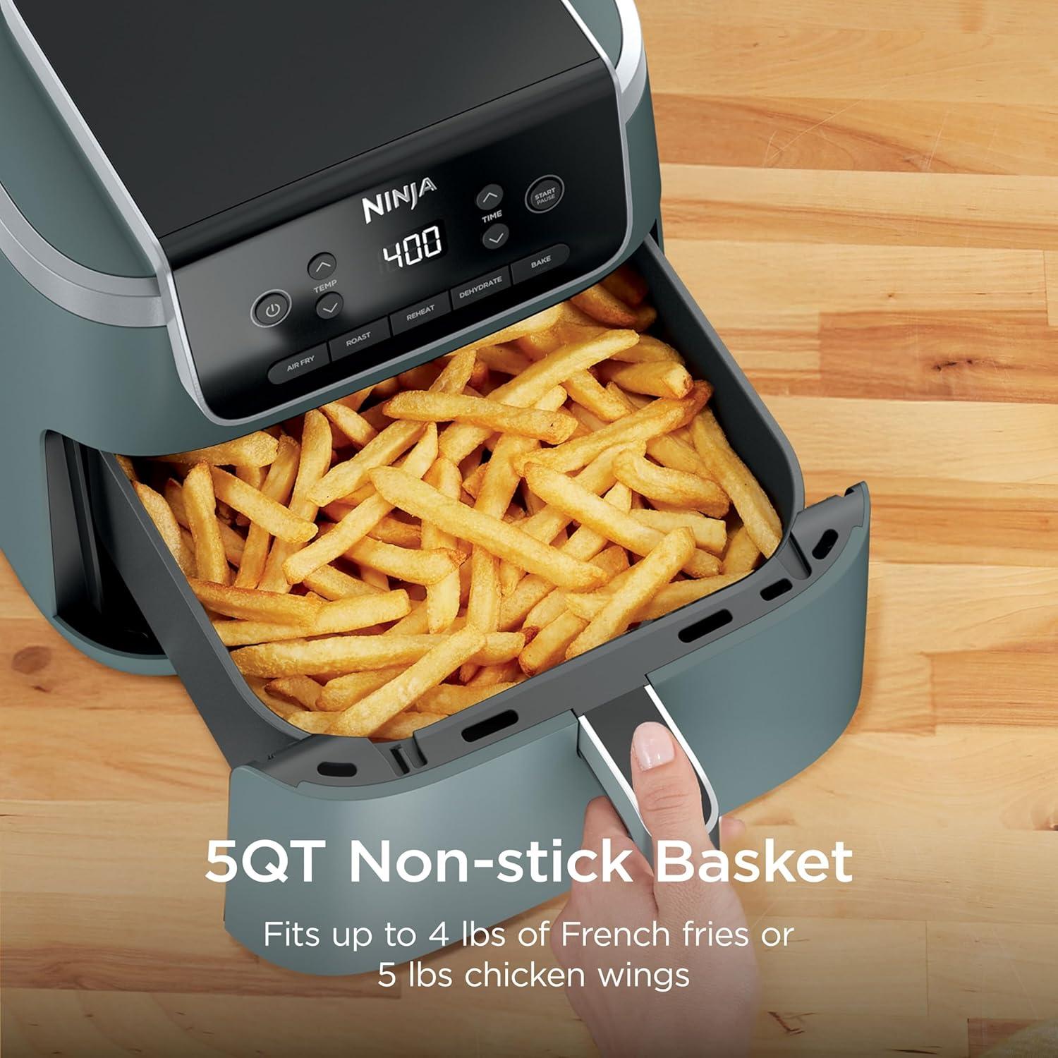 imageNinja Air Fryer Pro 5in1 5 QT Capacity Air Fry Bake Roast Reheat and Dehydrate Air Crisp Technology Nonstick Basket amp Crisper Plate Cyberspace AF142BLSage
