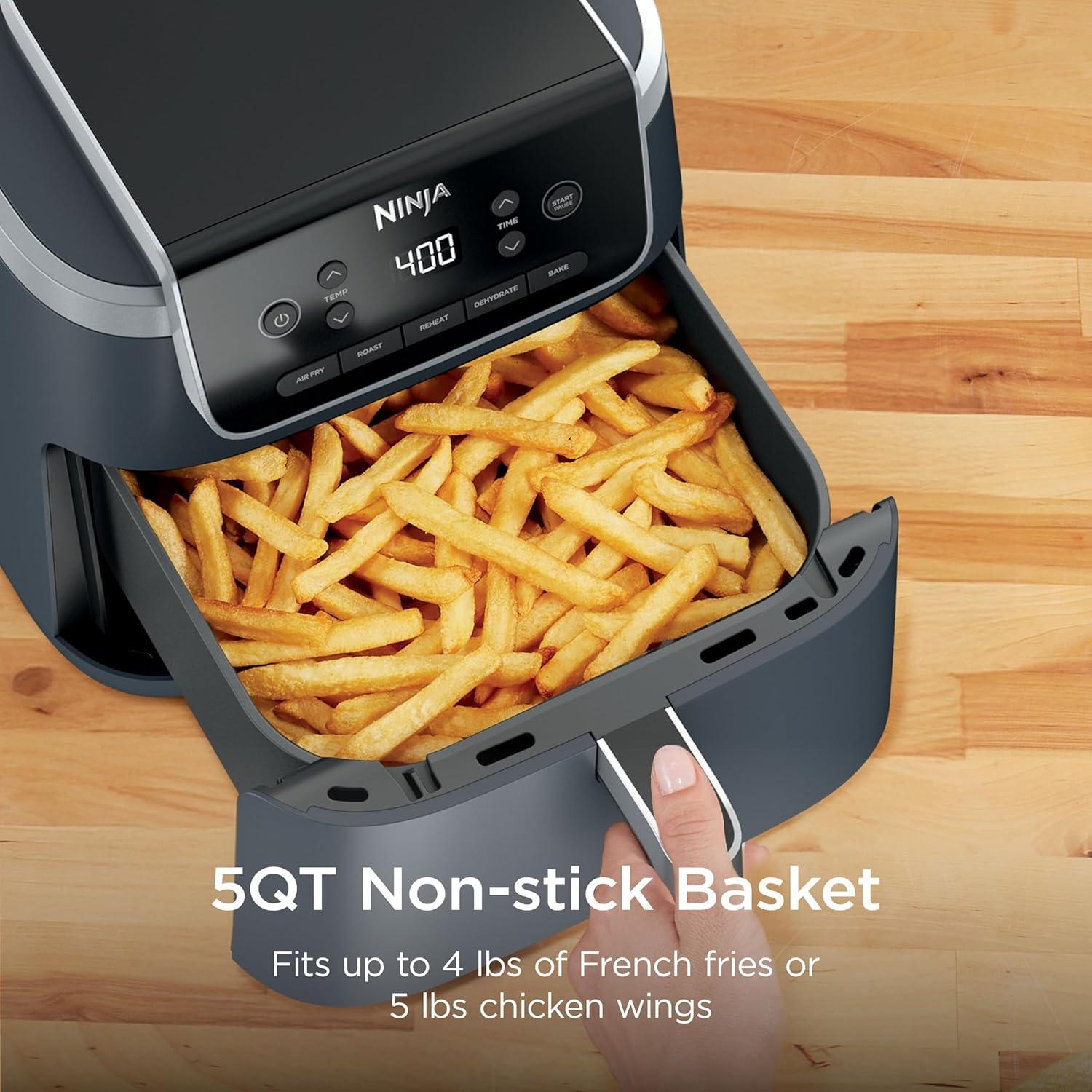 imageNinja Air Fryer Pro 5in1 5 QT Capacity Air Fry Bake Roast Reheat and Dehydrate Air Crisp Technology Nonstick Basket amp Crisper Plate Cyberspace AF142BLCyberspace