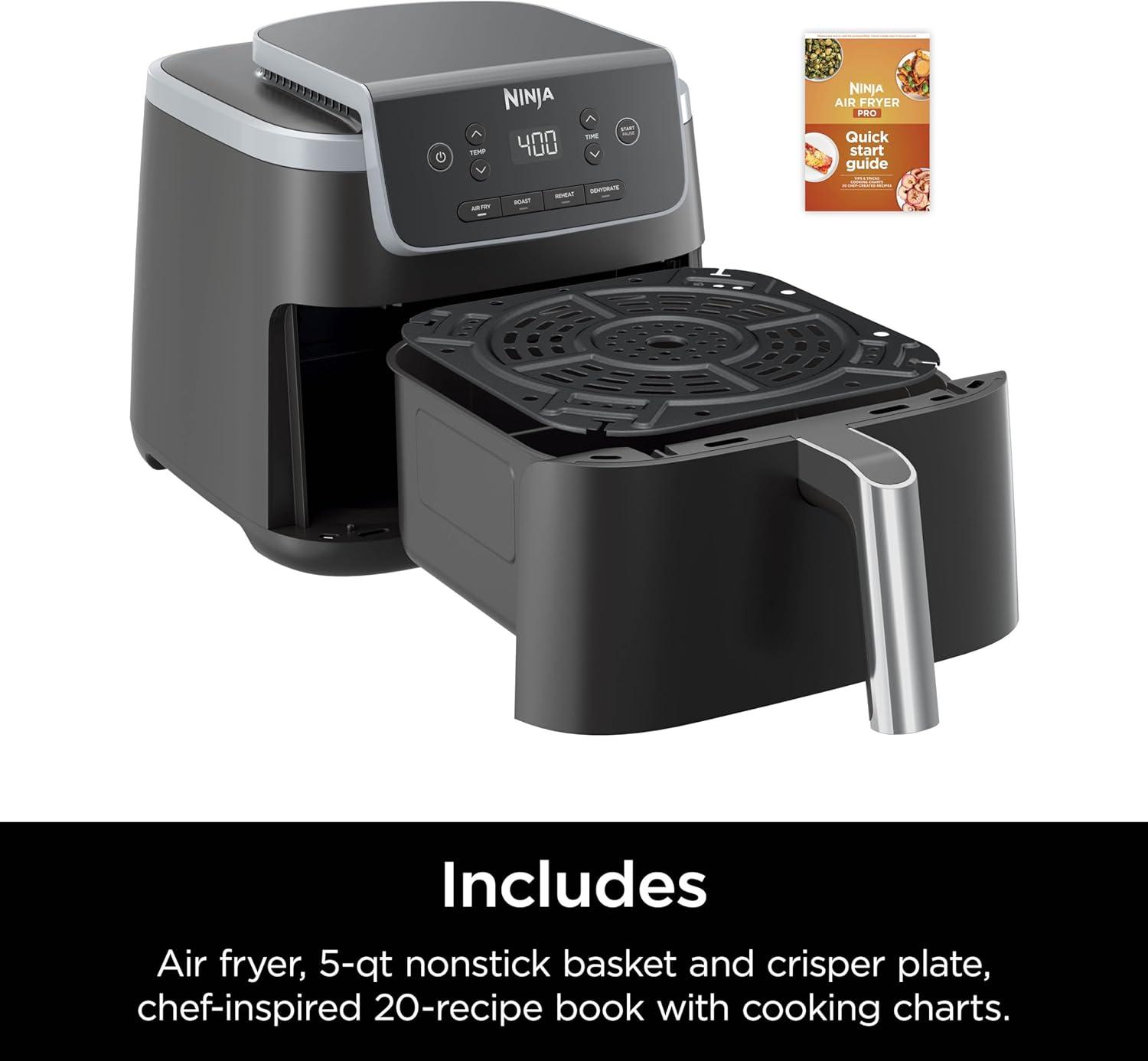 imageNinja Air Fryer Pro 5in1 5 QT Capacity Air Fry Bake Roast Reheat and Dehydrate Air Crisp Technology Nonstick Basket amp Crisper Plate Cyberspace AF142BLGrey