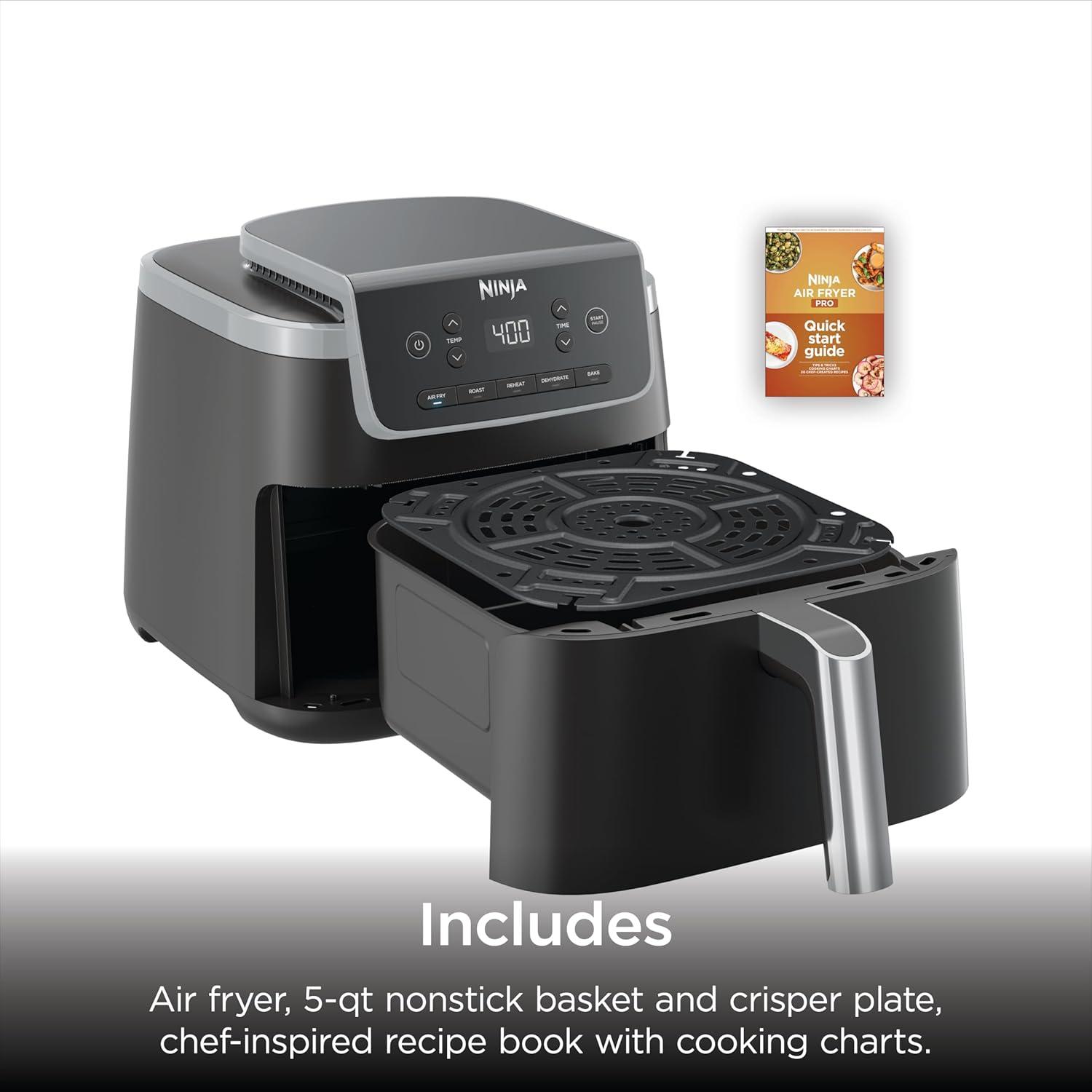 imageNinja Air Fryer Pro 5in1 5 QT Capacity Air Fry Bake Roast Reheat and Dehydrate Air Crisp Technology Nonstick Basket amp Crisper Plate Cyberspace AF142BLBlack
