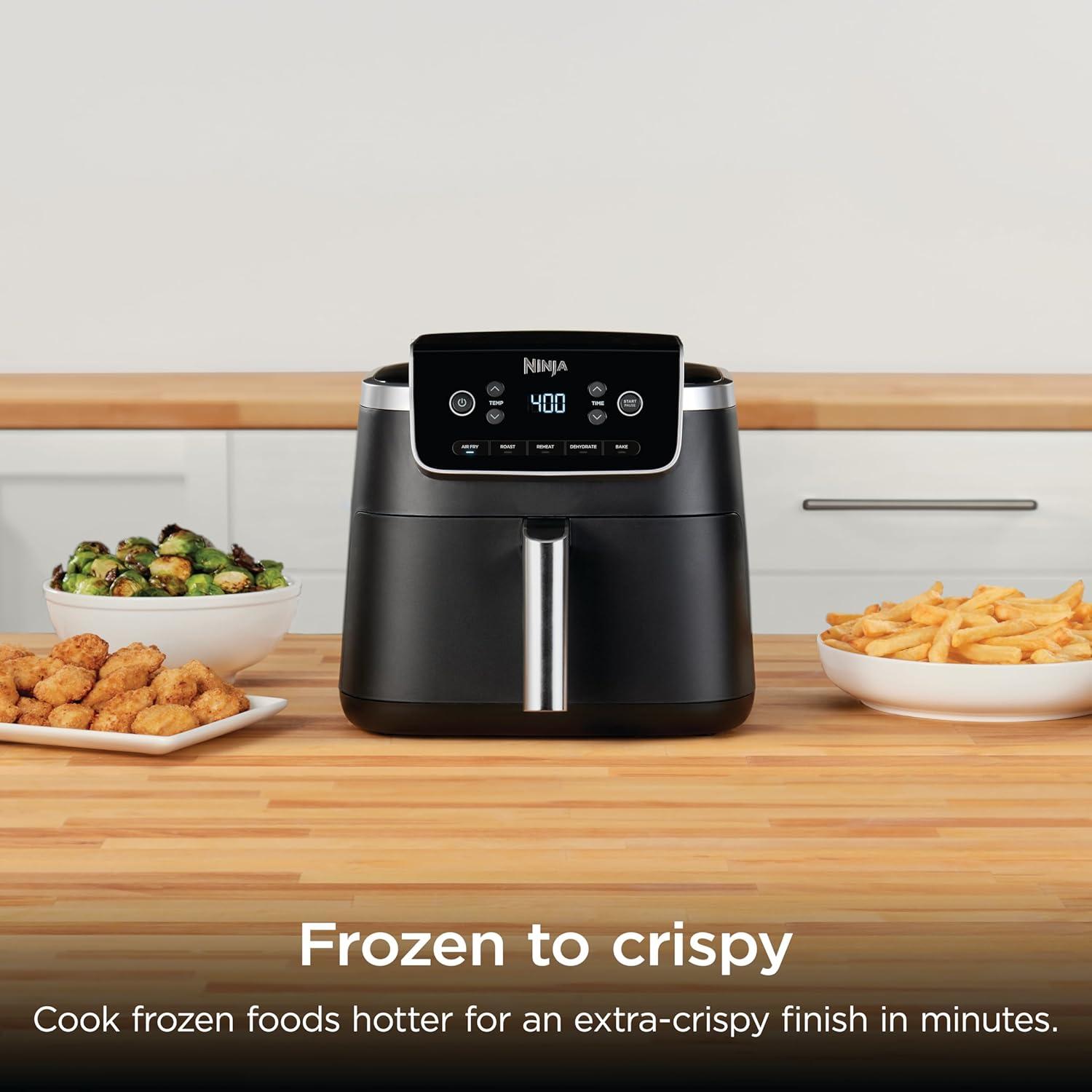 imageNinja Air Fryer Pro 5in1 5 QT Capacity Air Fry Bake Roast Reheat and Dehydrate Air Crisp Technology Nonstick Basket amp Crisper Plate Cyberspace AF142BLBlack