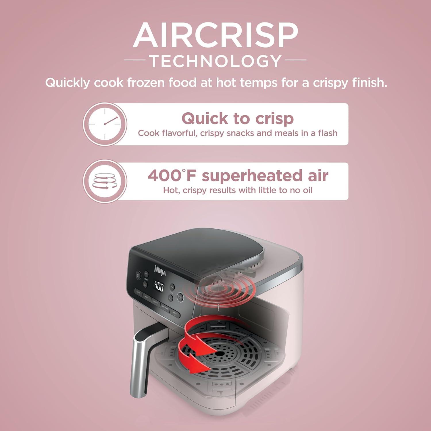 imageNinja Air Fryer Pro 5in1 5 QT Capacity Air Fry Bake Roast Reheat and Dehydrate Air Crisp Technology Nonstick Basket amp Crisper Plate Cyberspace AF142BLLight Pink