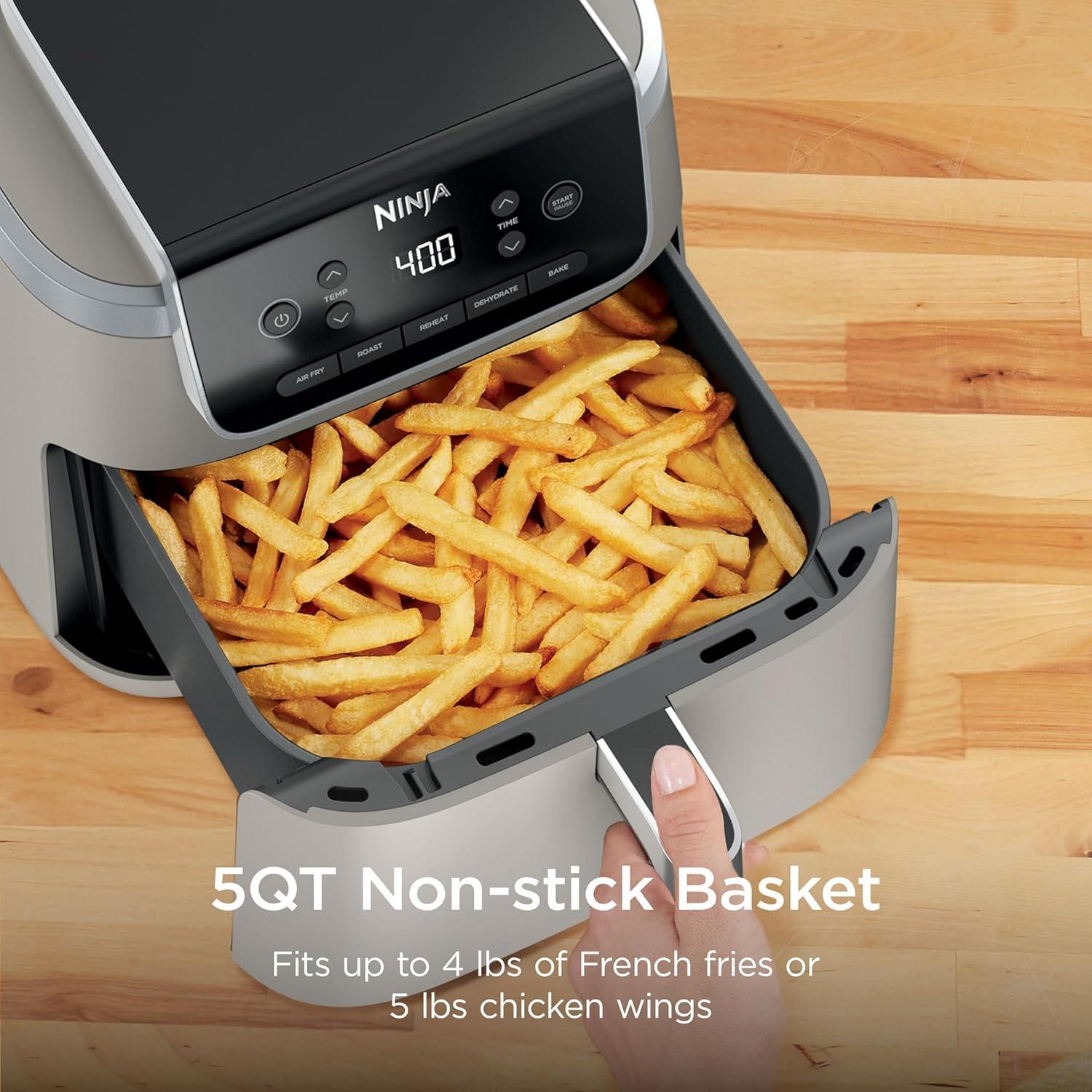 imageNinja Air Fryer Pro 5in1 5 QT Capacity Air Fry Bake Roast Reheat and Dehydrate Air Crisp Technology Nonstick Basket amp Crisper Plate Cyberspace AF142BLStone