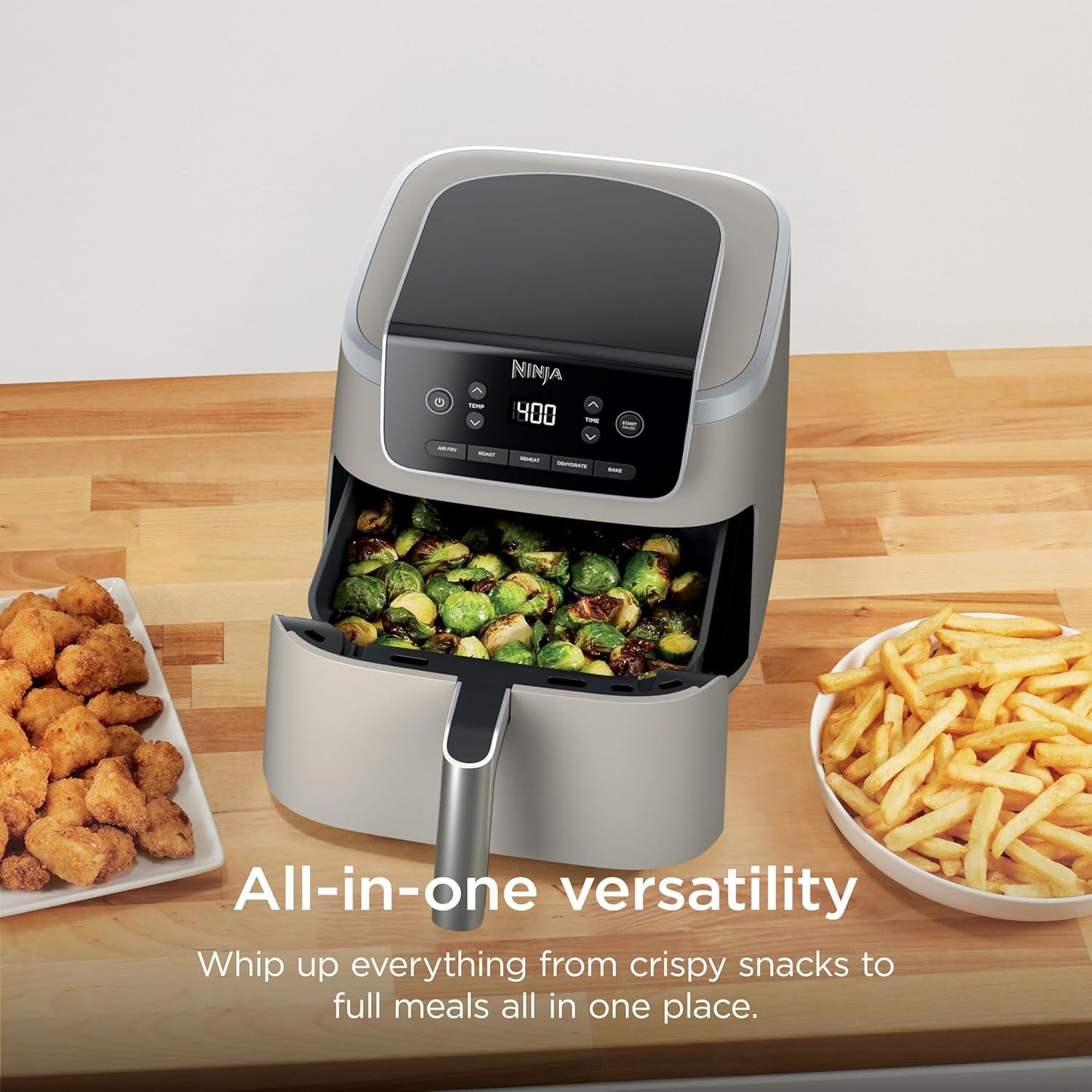 imageNinja Air Fryer Pro 5in1 5 QT Capacity Air Fry Bake Roast Reheat and Dehydrate Air Crisp Technology Nonstick Basket amp Crisper Plate Cyberspace AF142BLStone