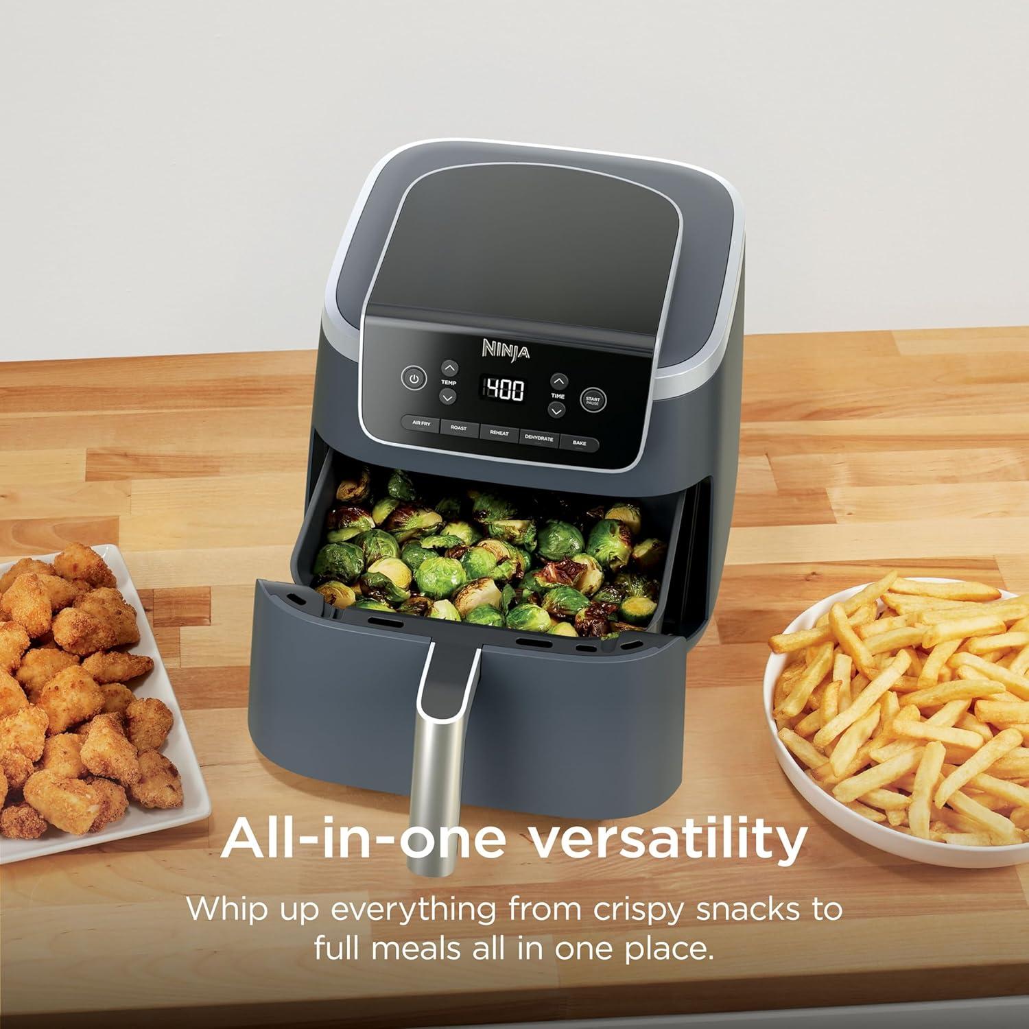 imageNinja Air Fryer Pro 5in1 5 QT Capacity Air Fry Bake Roast Reheat and Dehydrate Air Crisp Technology Nonstick Basket amp Crisper Plate Cyberspace AF142BLCyberspace