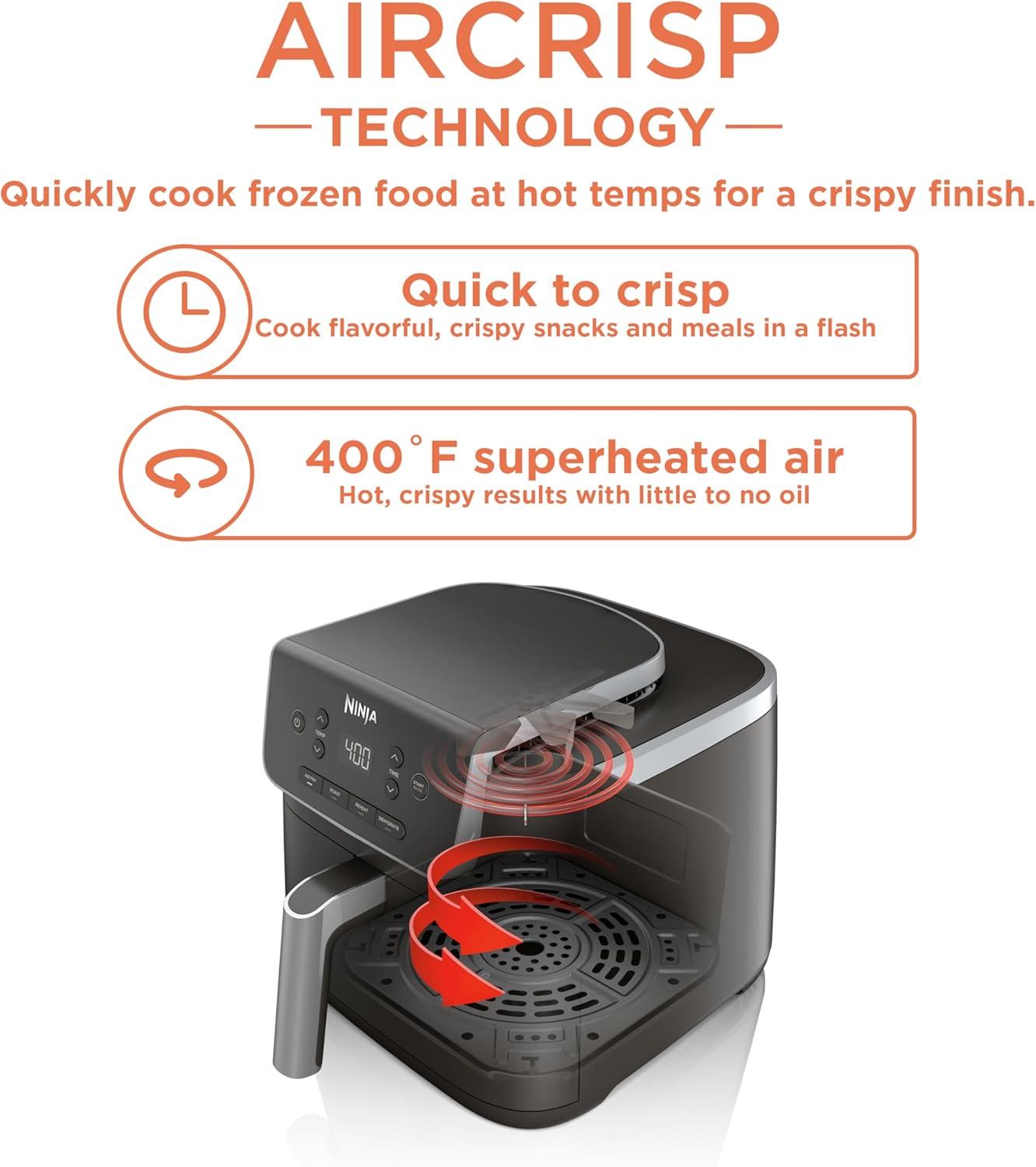 imageNinja Air Fryer Pro 5in1 5 QT Capacity Air Fry Bake Roast Reheat and Dehydrate Air Crisp Technology Nonstick Basket amp Crisper Plate Cyberspace AF142BLGrey