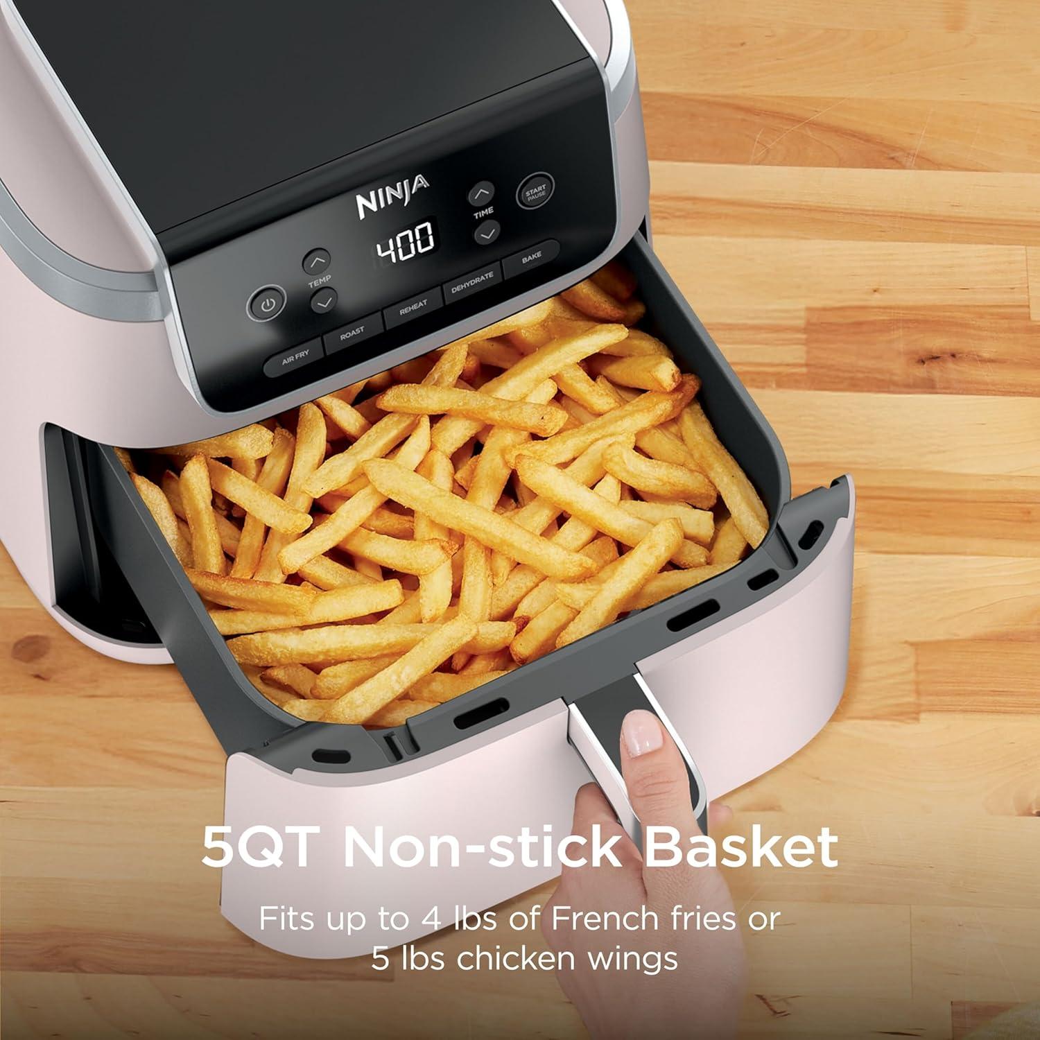 imageNinja Air Fryer Pro 5in1 5 QT Capacity Air Fry Bake Roast Reheat and Dehydrate Air Crisp Technology Nonstick Basket amp Crisper Plate Cyberspace AF142BLLight Pink