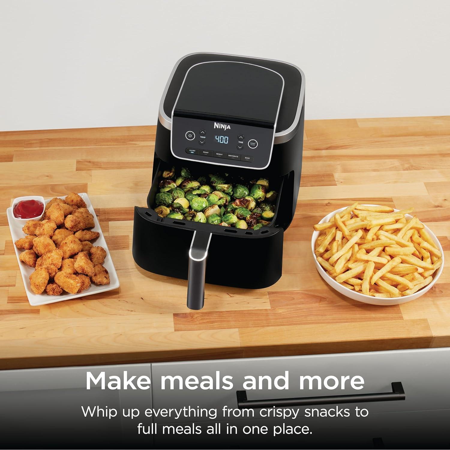 imageNinja Air Fryer Pro 5in1 5 QT Capacity Air Fry Bake Roast Reheat and Dehydrate Air Crisp Technology Nonstick Basket amp Crisper Plate Cyberspace AF142BLBlack