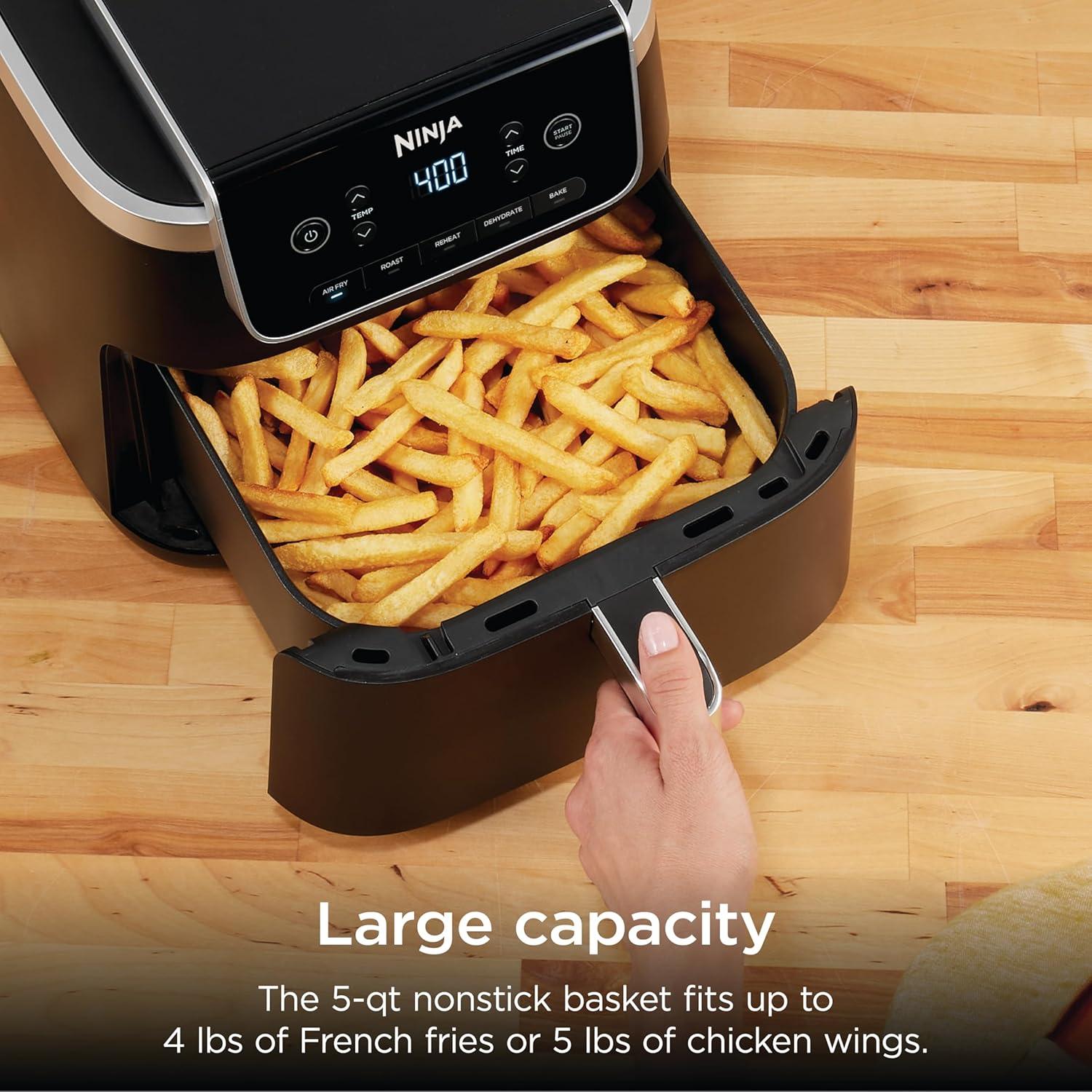 imageNinja Air Fryer Pro 5in1 5 QT Capacity Air Fry Bake Roast Reheat and Dehydrate Air Crisp Technology Nonstick Basket amp Crisper Plate Cyberspace AF142BLBlack