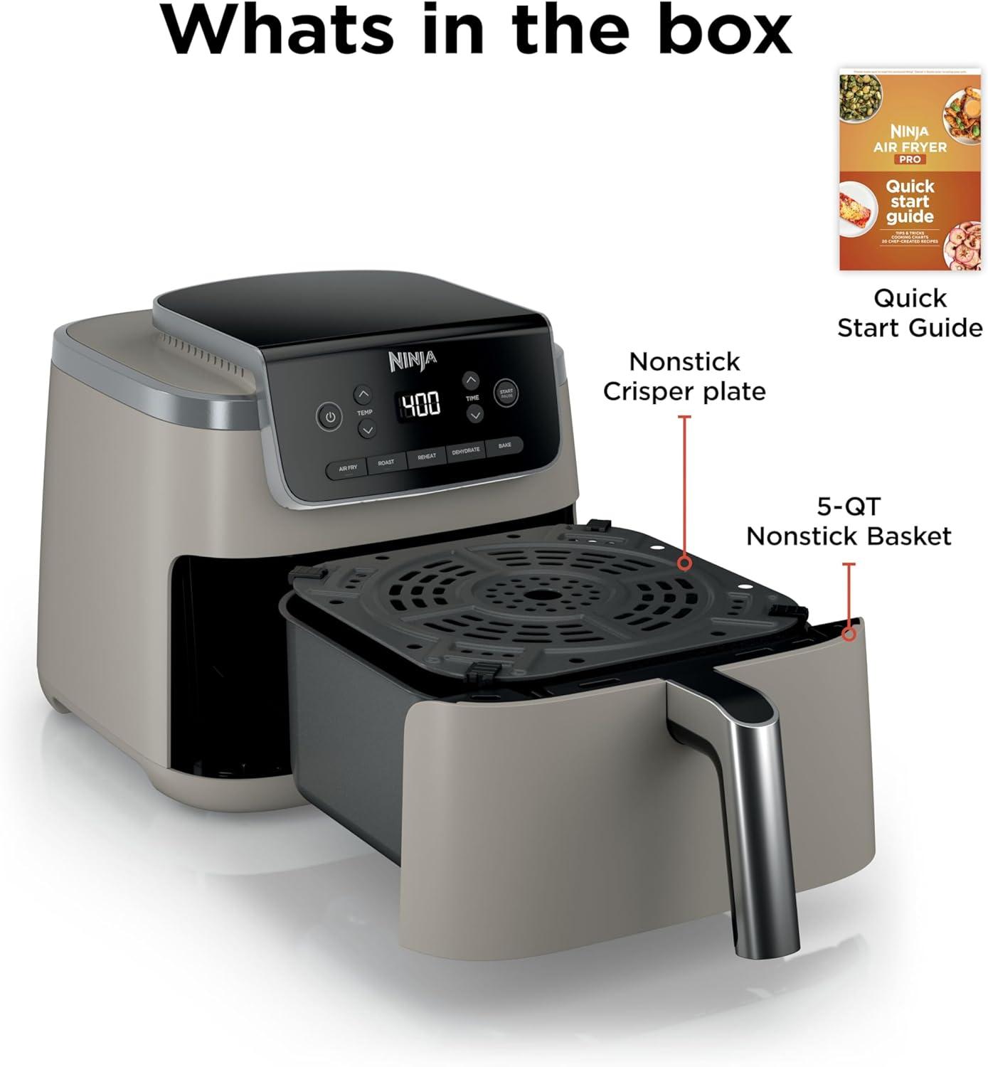 imageNinja Air Fryer Pro 5in1 5 QT Capacity Air Fry Bake Roast Reheat and Dehydrate Air Crisp Technology Nonstick Basket amp Crisper Plate Cyberspace AF142BLStone