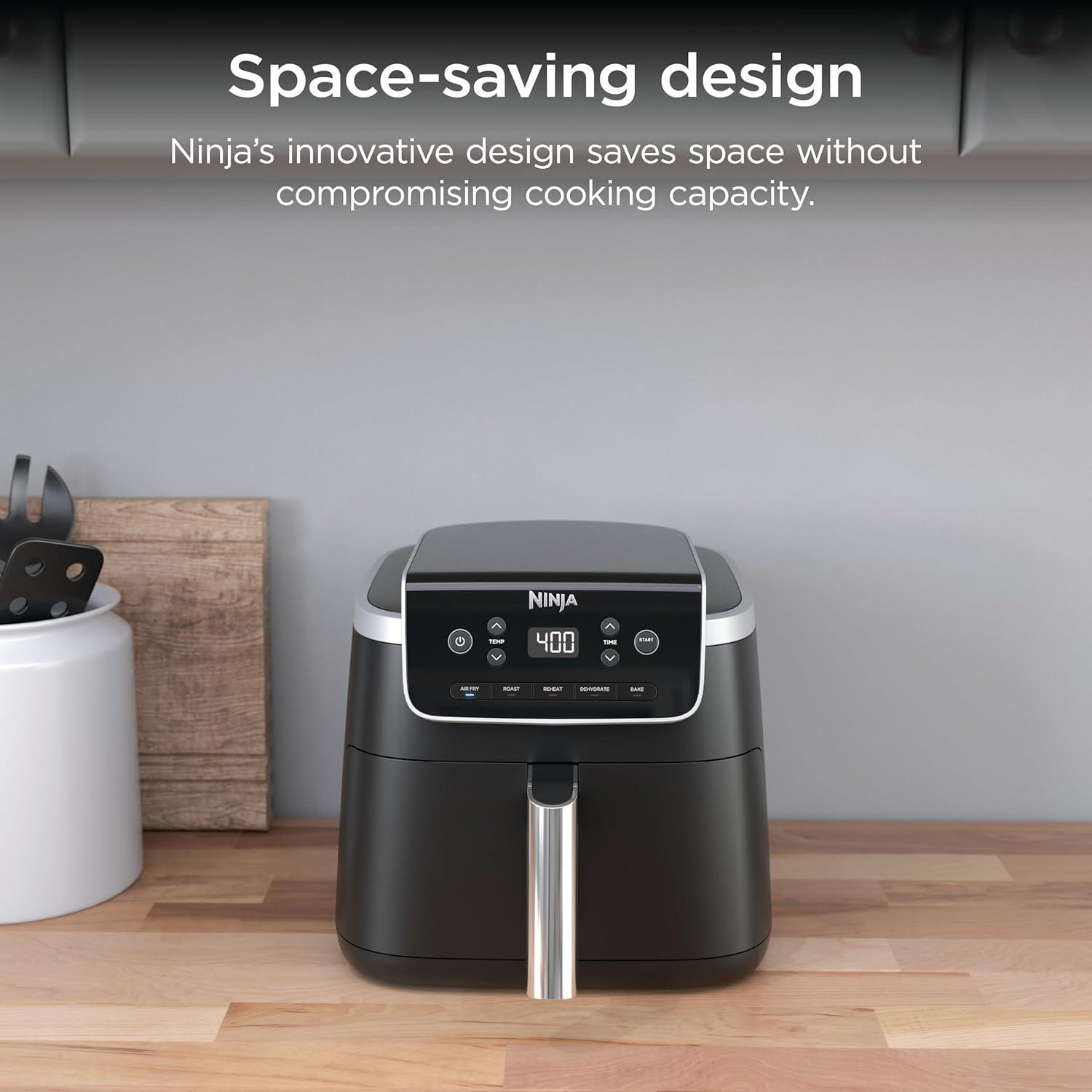 imageNinja Air Fryer Pro 5in1 5 QT Capacity Air Fry Bake Roast Reheat and Dehydrate Air Crisp Technology Nonstick Basket amp Crisper Plate Cyberspace AF142BLBlack