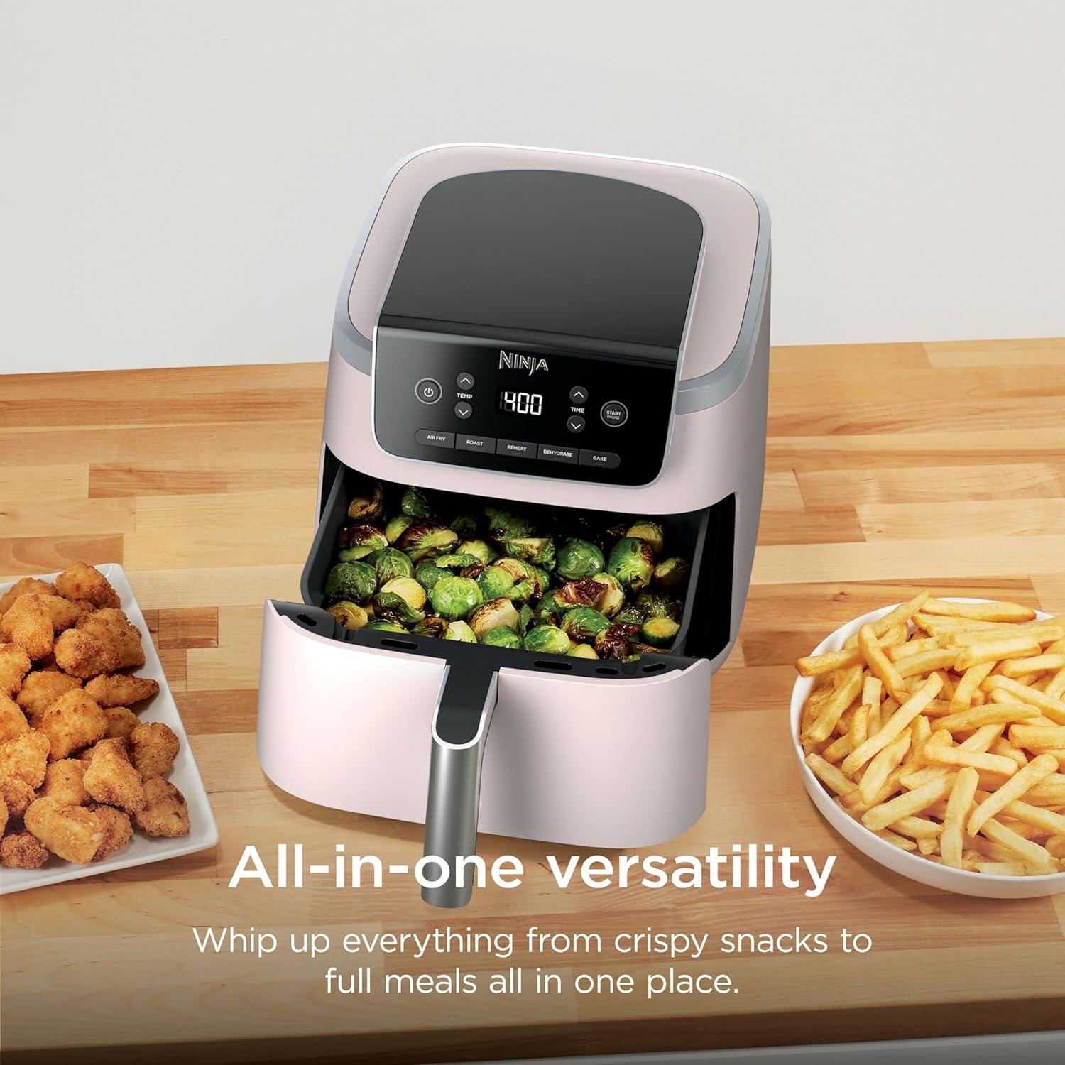 imageNinja Air Fryer Pro 5in1 5 QT Capacity Air Fry Bake Roast Reheat and Dehydrate Air Crisp Technology Nonstick Basket amp Crisper Plate Cyberspace AF142BLLight Pink