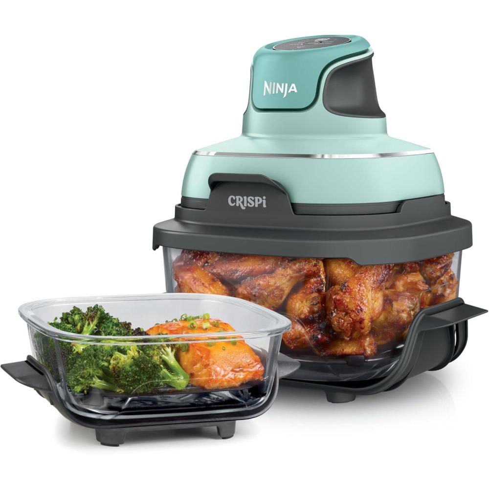 imageNinja Crispi 4in1 Glass Air Fryer 450F NonToxic 4QT amp 6Cup Glass Containers wLids Microwave Freezer Dishwasher Safe Max Crisp Air Fry Bake Recrisp Mint FN101MT
