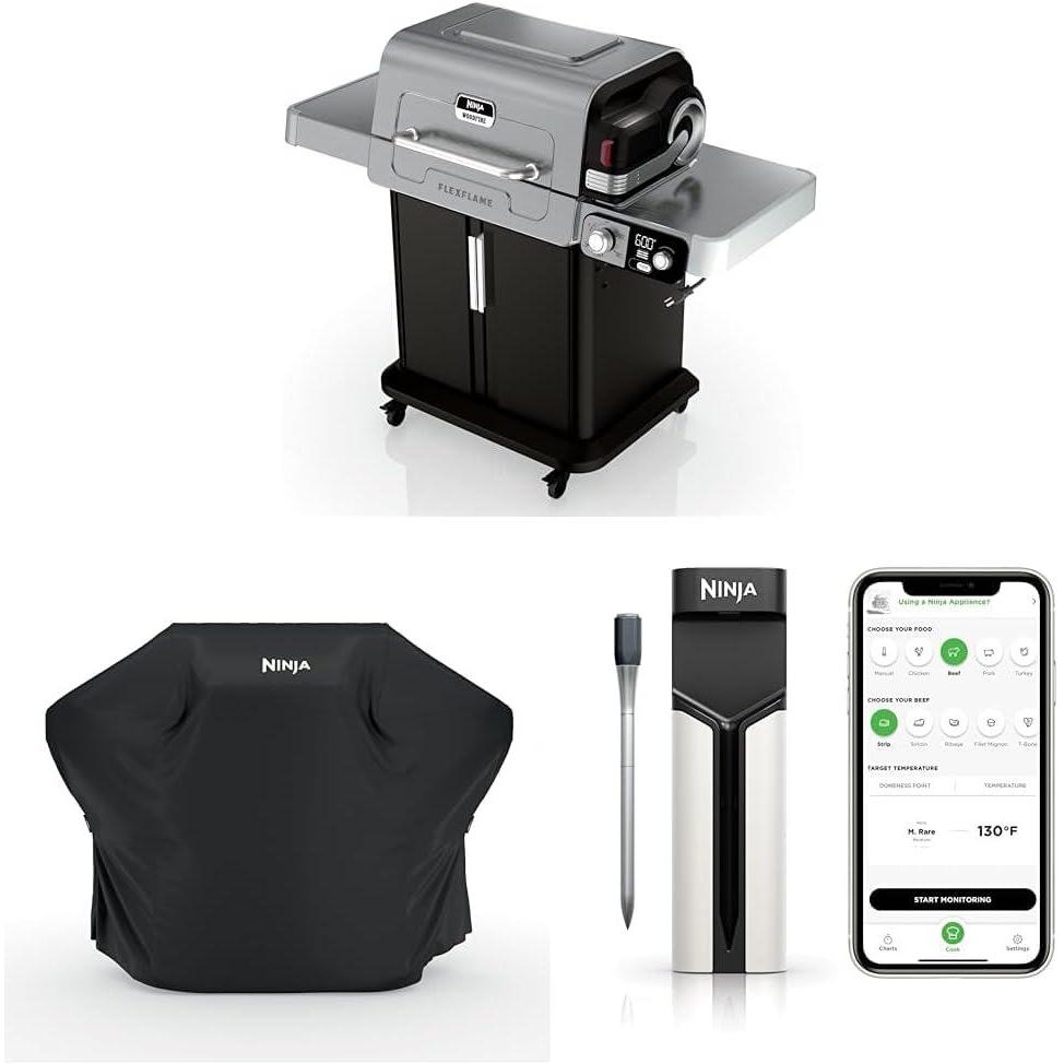 imageNinja FlexFlame Starter Bundle Electric amp Propane Grill 5in1 Cooking System Includes FlexFlame Premium Grill Cover and ProChef Wireless Probe for Indoor amp Outdoor Cooking US Only