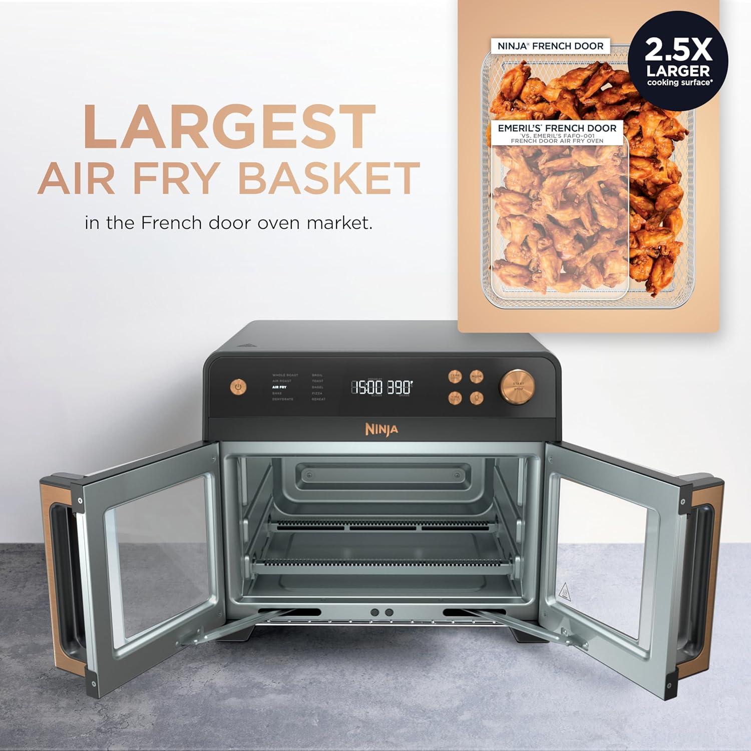 imageNinja French Door Premier Air fry Oven 10in1 functions 203qt capacity 5qt Air Fry Basket Sheet Pan Wire Rack Broil Rack PFASfree DishwasherSafe Accessories Black FO101BKBlack
