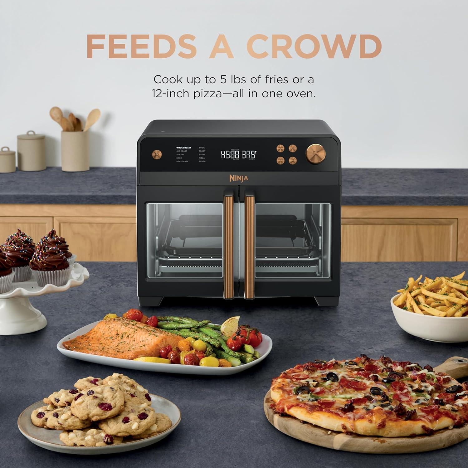 imageNinja French Door Premier Air fry Oven 10in1 functions 203qt capacity 5qt Air Fry Basket Sheet Pan Wire Rack Broil Rack PFASfree DishwasherSafe Accessories Black FO101BKBlack