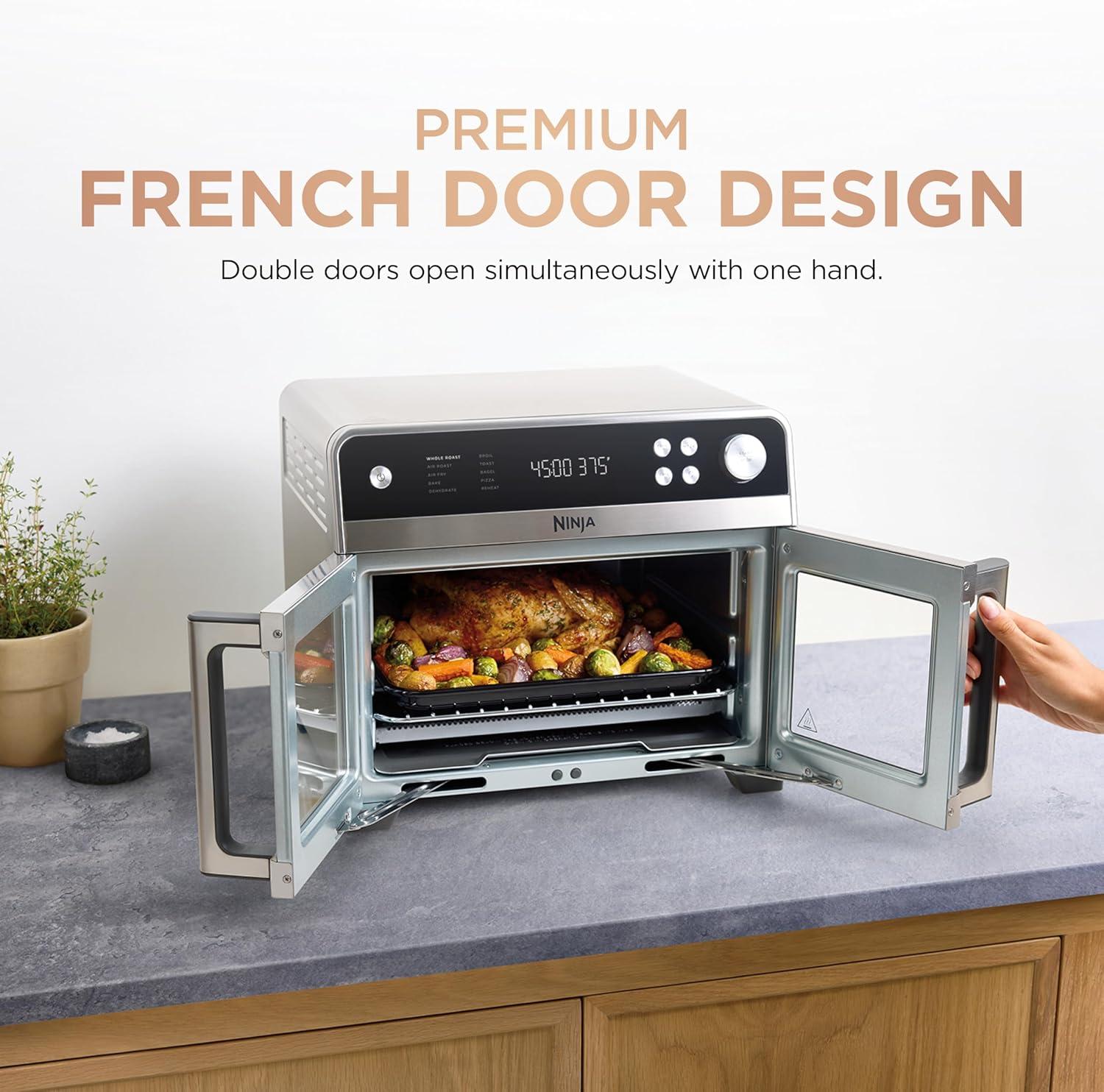 imageNinja French Door Premier Air fry Oven 10in1 functions 203qt capacity 5qt Air Fry Basket Sheet Pan Wire Rack Broil Rack PFASfree DishwasherSafe Accessories Black FO101BKSilver