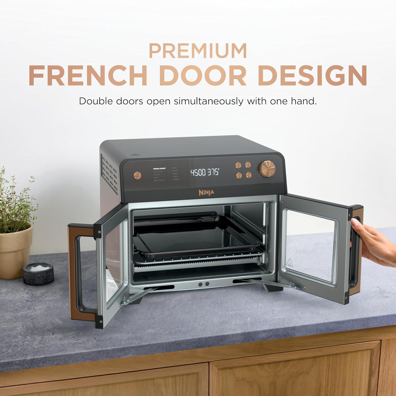imageNinja French Door Premier Air fry Oven 10in1 functions 203qt capacity 5qt Air Fry Basket Sheet Pan Wire Rack Broil Rack PFASfree DishwasherSafe Accessories Black FO101BKBlack