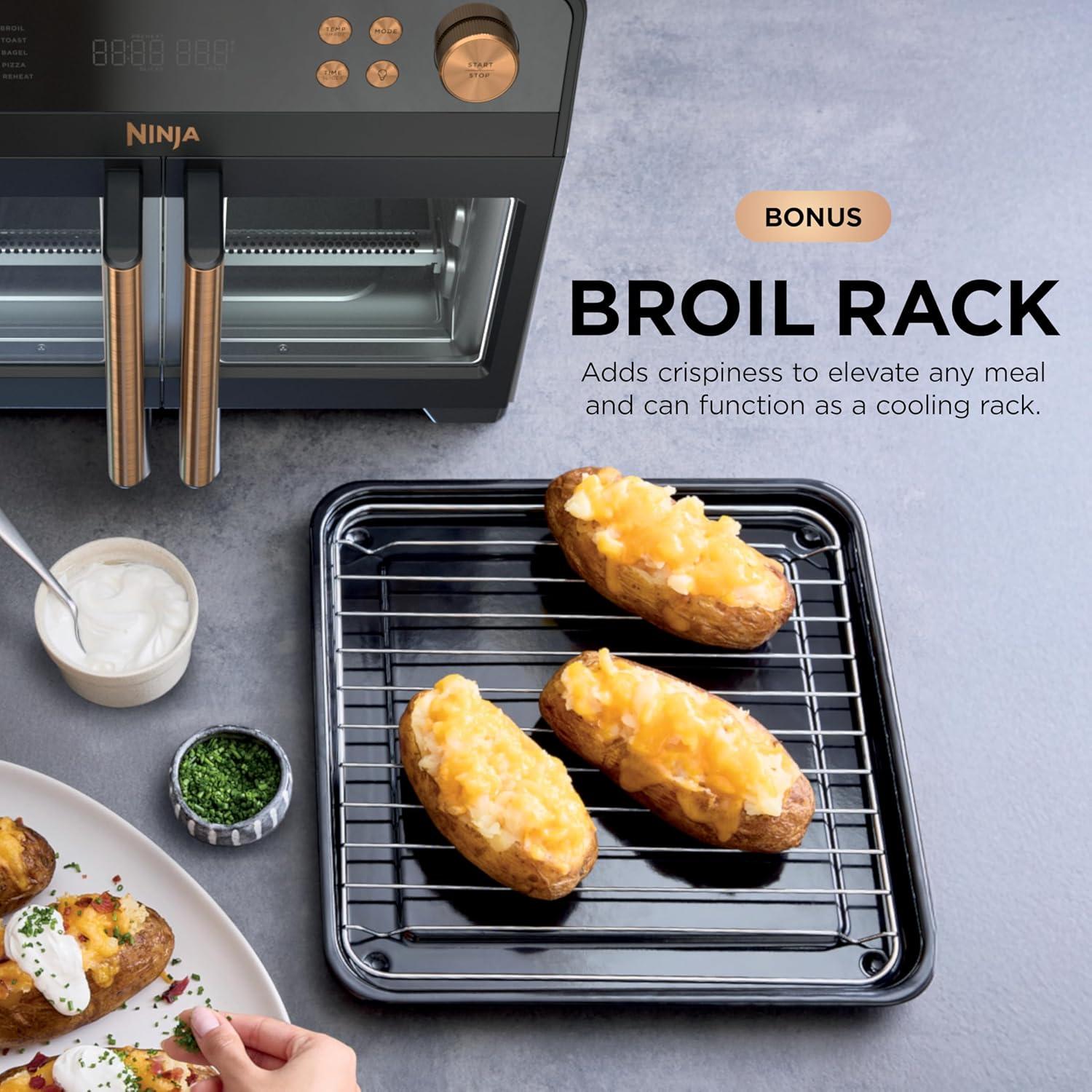 imageNinja French Door Premier Air fry Oven 10in1 functions 203qt capacity 5qt Air Fry Basket Sheet Pan Wire Rack Broil Rack PFASfree DishwasherSafe Accessories Black FO101BKBlack