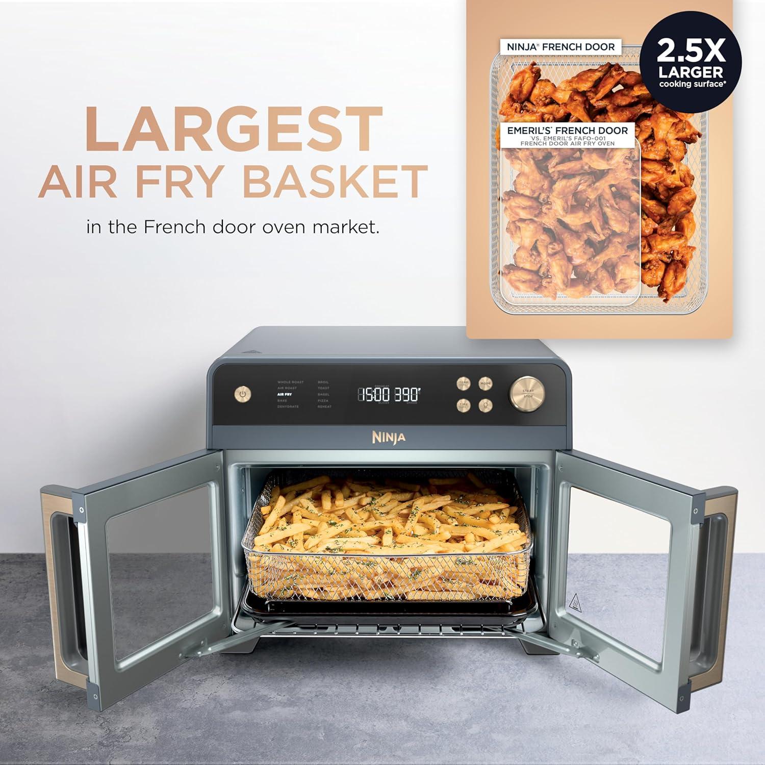 imageNinja French Door Premier Air fry Oven 10in1 functions 203qt capacity 5qt Air Fry Basket Sheet Pan Wire Rack Broil Rack PFASfree DishwasherSafe Accessories Black FO101BKCyberspace