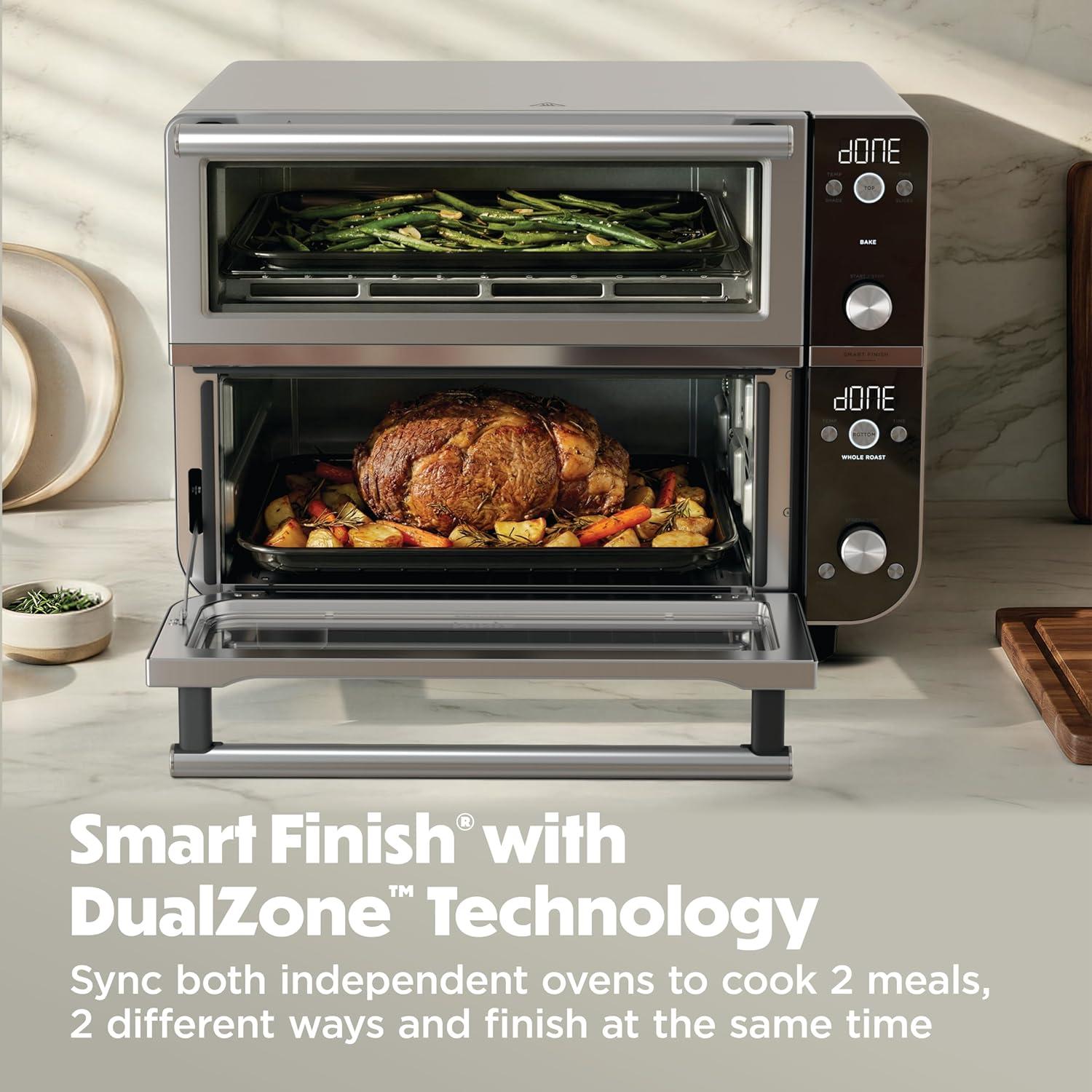 imageNinja Double Oven Pro Smart XL Countertop Oven amp Air Fryer 302 Qt Capacity 12in1 with Smart Finish amp DualZone Tech to Cook 2 Meals at Once Fits up to 45lb Chicken Stainless Steel DCT801SilverBlack