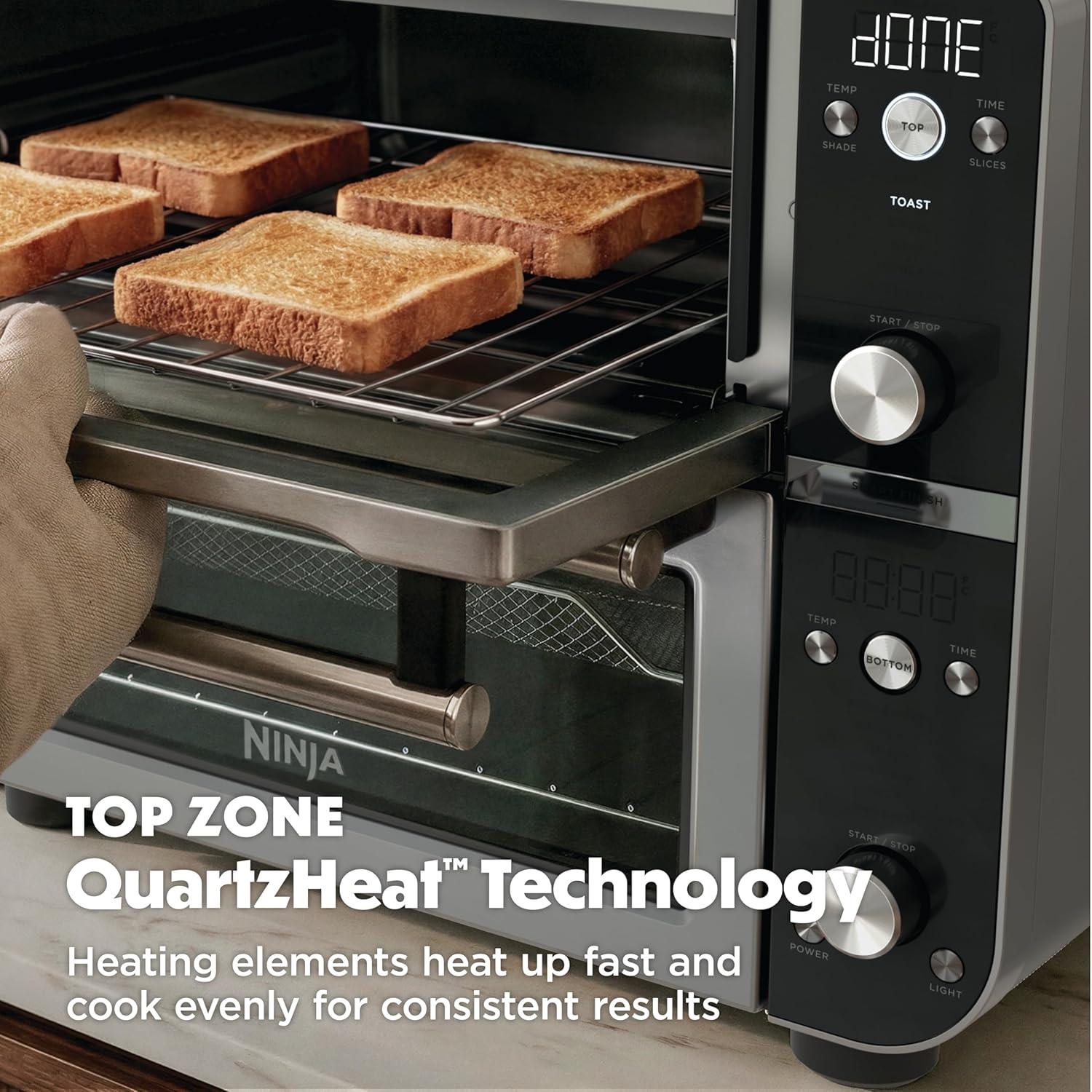 imageNinja Double Oven Pro Smart XL Countertop Oven amp Air Fryer 302 Qt Capacity 12in1 with Smart Finish amp DualZone Tech to Cook 2 Meals at Once Fits up to 45lb Chicken Stainless Steel DCT801SilverBlack