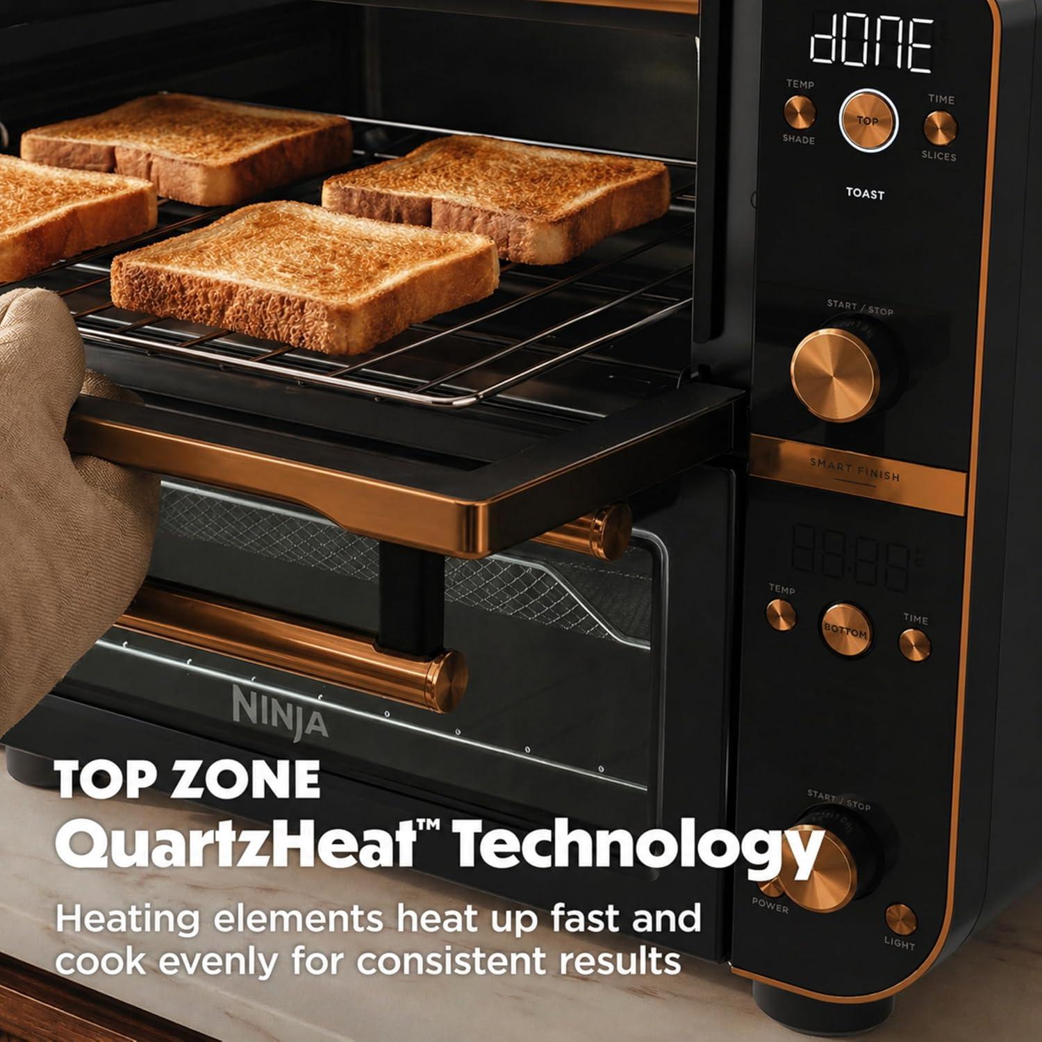 imageNinja Double Oven Pro Smart XL Countertop Oven amp Air Fryer 302 Qt Capacity 12in1 with Smart Finish amp DualZone Tech to Cook 2 Meals at Once Fits up to 45lb Chicken Stainless Steel DCT801Onyx
