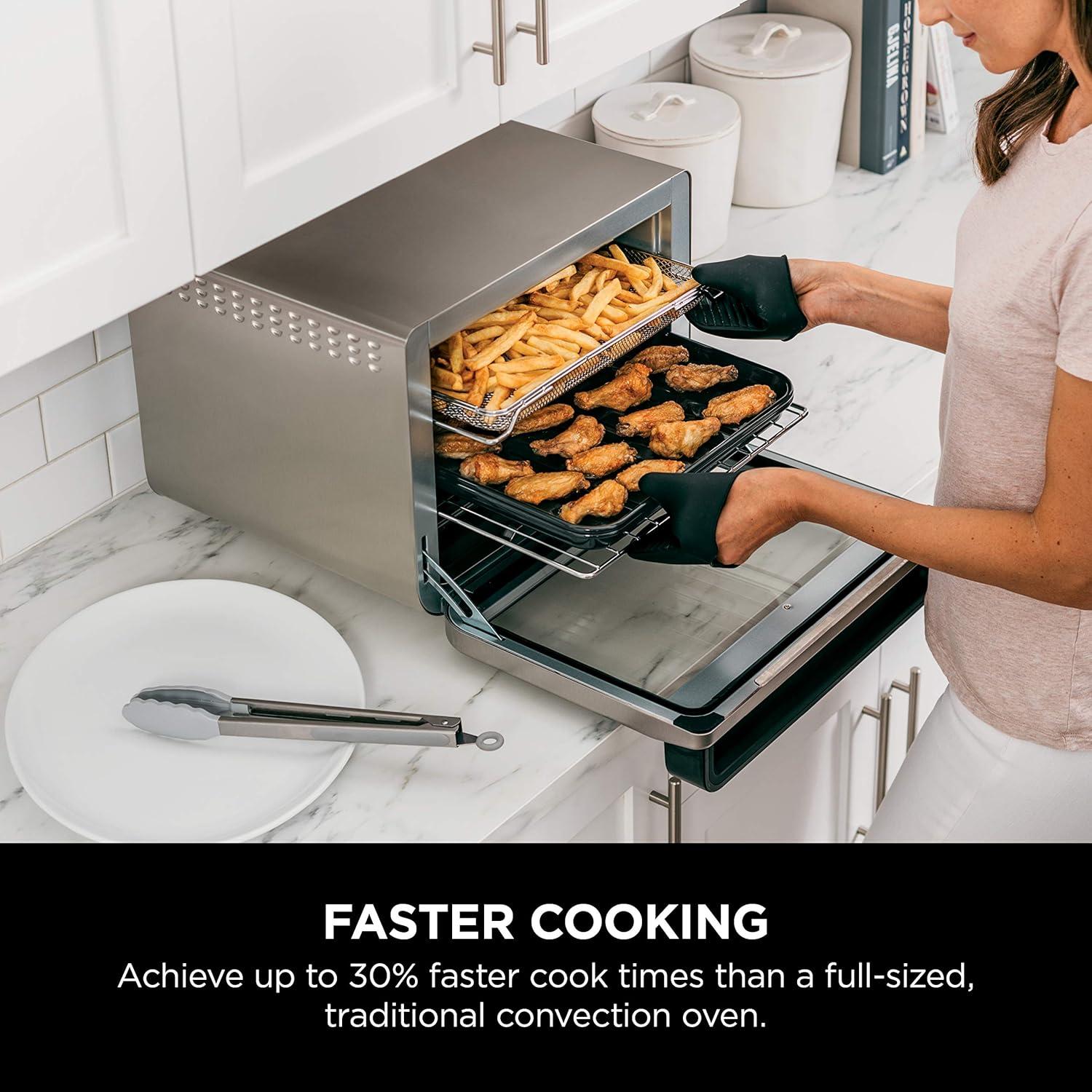 imageNinja Double Oven Pro Smart XL Countertop Oven amp Air Fryer 302 Qt Capacity 12in1 with Smart Finish amp DualZone Tech to Cook 2 Meals at Once Fits up to 45lb Chicken Stainless Steel DCT801SilverPiano Black
