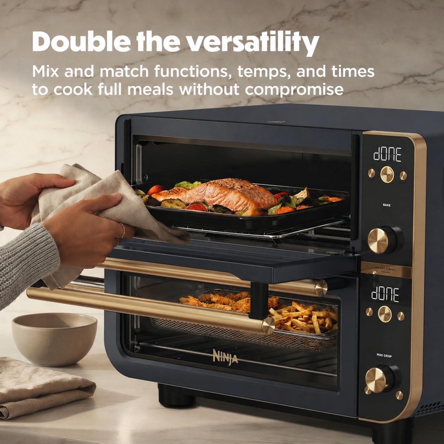 imageNinja Double Oven Pro Smart XL Countertop Oven amp Air Fryer 302 Qt Capacity 12in1 with Smart Finish amp DualZone Tech to Cook 2 Meals at Once Fits up to 45lb Chicken Stainless Steel DCT801Cyberspace