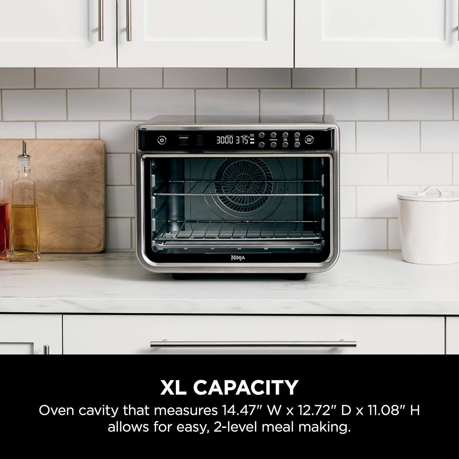 imageNinja Double Oven Pro Smart XL Countertop Oven amp Air Fryer 302 Qt Capacity 12in1 with Smart Finish amp DualZone Tech to Cook 2 Meals at Once Fits up to 45lb Chicken Stainless Steel DCT801SilverPiano Black