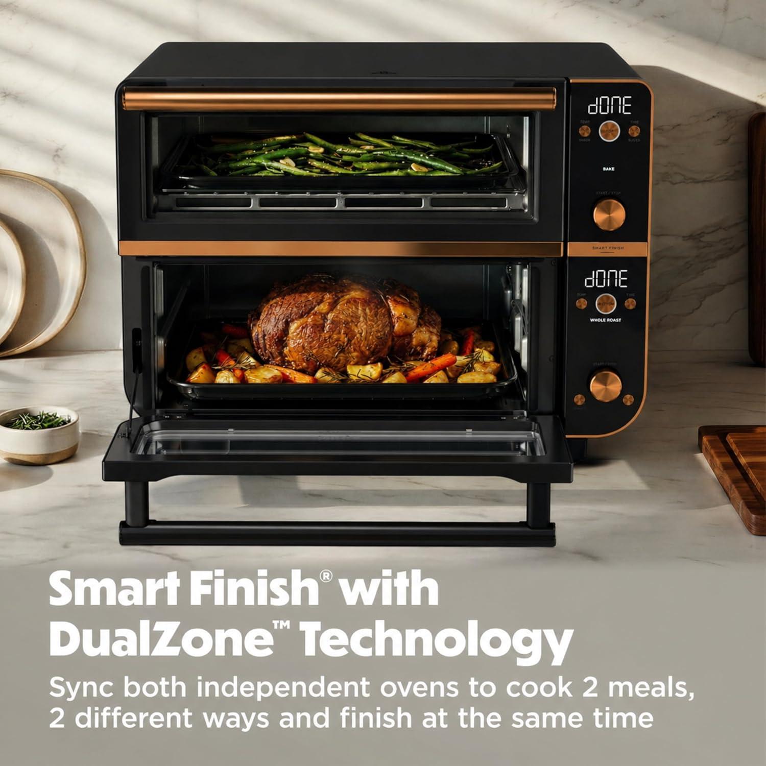 imageNinja Double Oven Pro Smart XL Countertop Oven amp Air Fryer 302 Qt Capacity 12in1 with Smart Finish amp DualZone Tech to Cook 2 Meals at Once Fits up to 45lb Chicken Stainless Steel DCT801Onyx