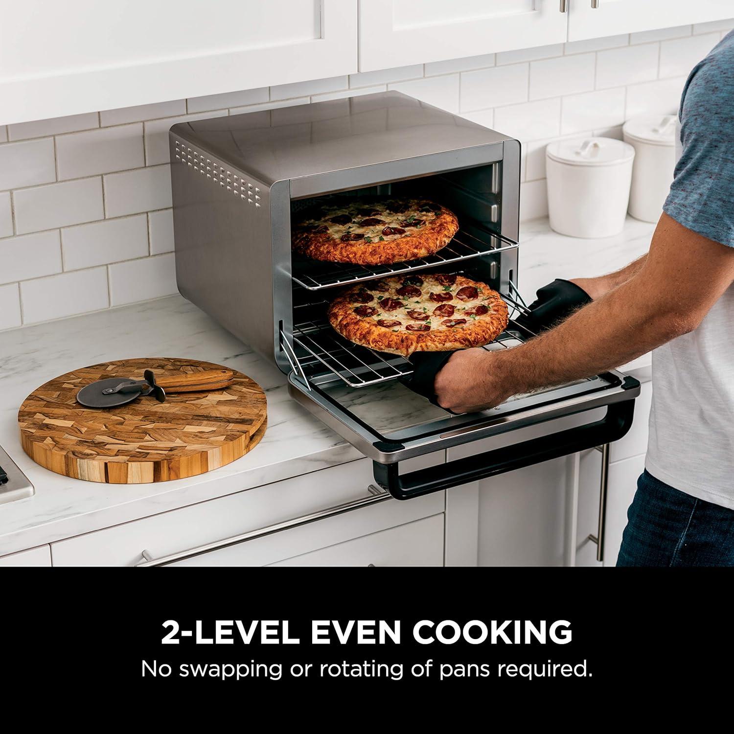imageNinja Double Oven Pro Smart XL Countertop Oven amp Air Fryer 302 Qt Capacity 12in1 with Smart Finish amp DualZone Tech to Cook 2 Meals at Once Fits up to 45lb Chicken Stainless Steel DCT801SilverPiano Black
