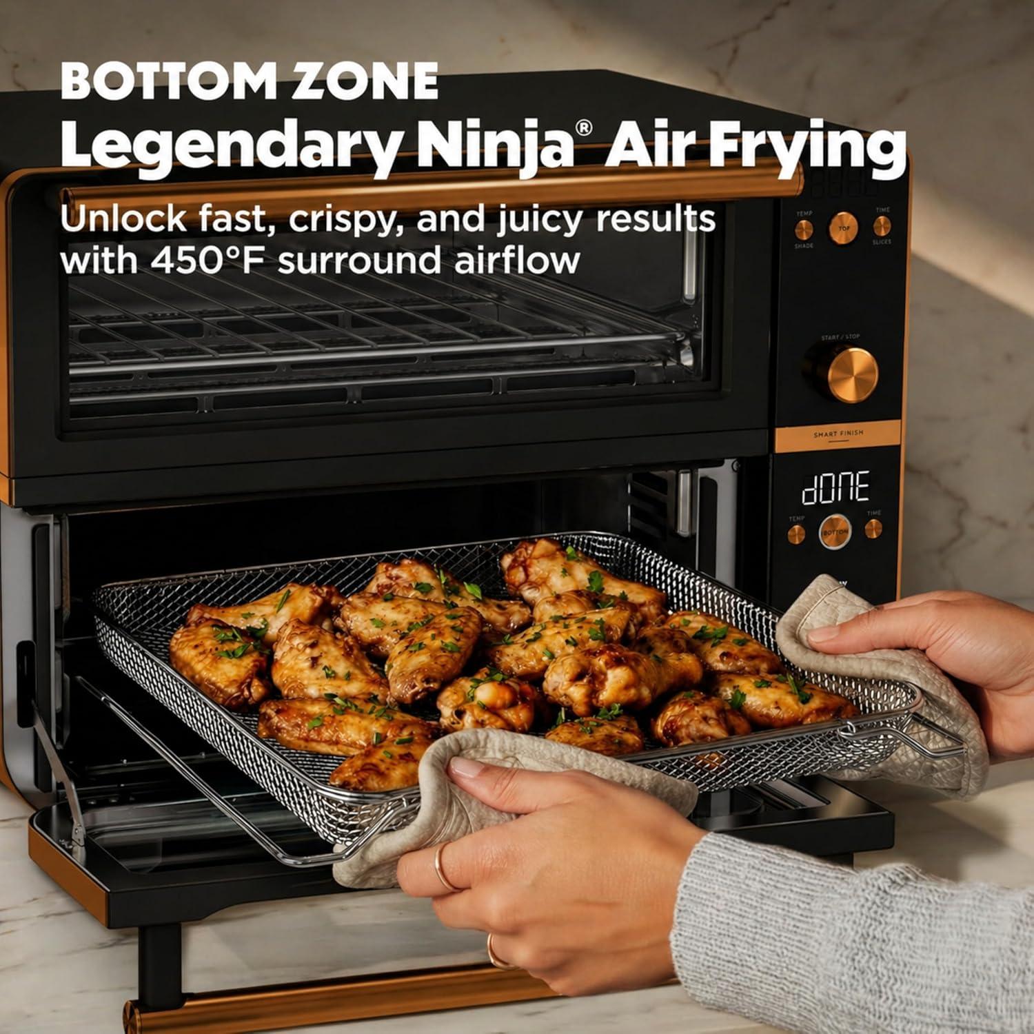 imageNinja Double Oven Pro Smart XL Countertop Oven amp Air Fryer 302 Qt Capacity 12in1 with Smart Finish amp DualZone Tech to Cook 2 Meals at Once Fits up to 45lb Chicken Stainless Steel DCT801Onyx