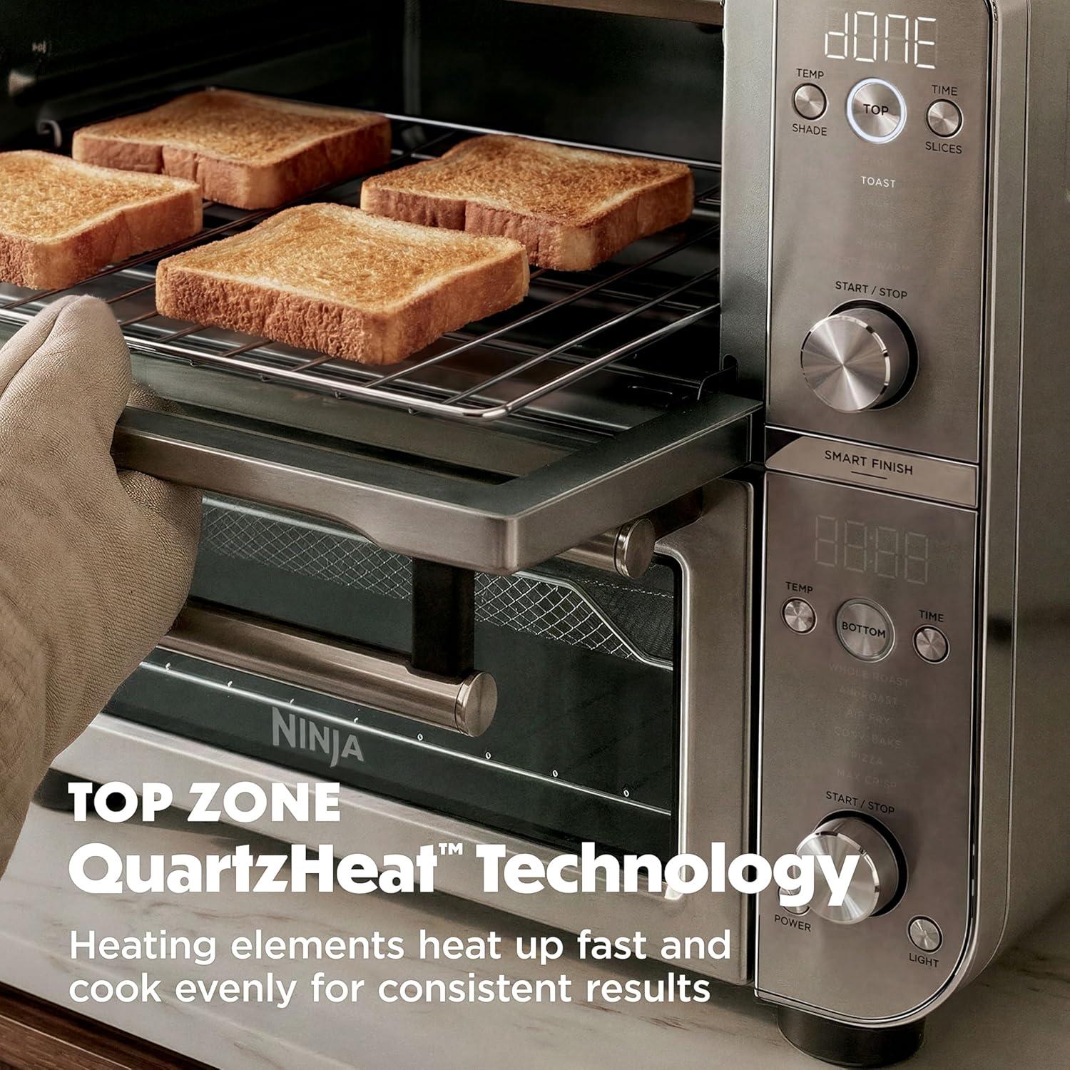 imageNinja Double Oven Pro Smart XL Countertop Oven amp Air Fryer 302 Qt Capacity 12in1 with Smart Finish amp DualZone Tech to Cook 2 Meals at Once Fits up to 45lb Chicken Stainless Steel DCT801Prestige Silver