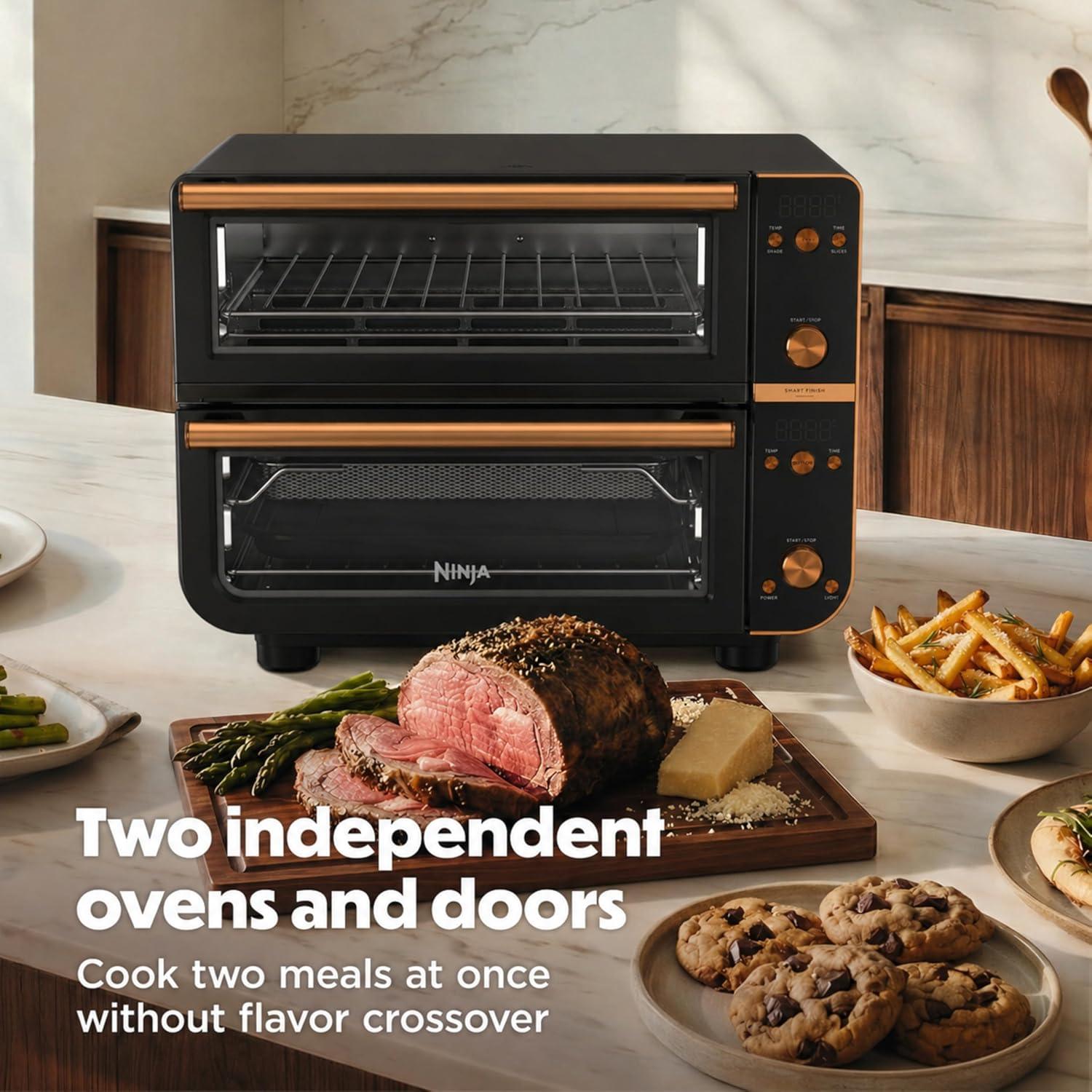 imageNinja Double Oven Pro Smart XL Countertop Oven amp Air Fryer 302 Qt Capacity 12in1 with Smart Finish amp DualZone Tech to Cook 2 Meals at Once Fits up to 45lb Chicken Stainless Steel DCT801Onyx