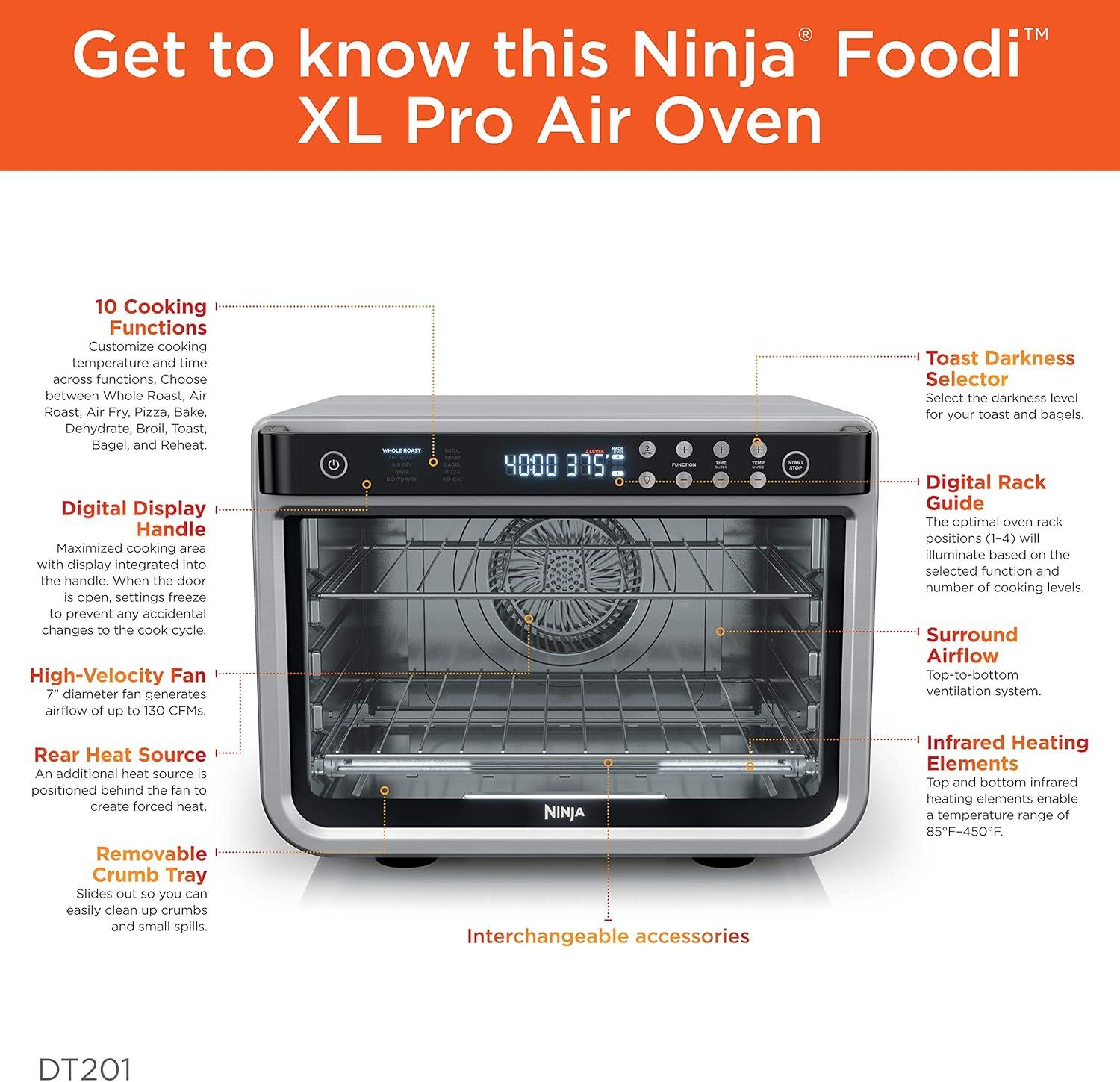 imageNinja Double Oven Pro Smart XL Countertop Oven amp Air Fryer 302 Qt Capacity 12in1 with Smart Finish amp DualZone Tech to Cook 2 Meals at Once Fits up to 45lb Chicken Stainless Steel DCT801SilverPiano Black